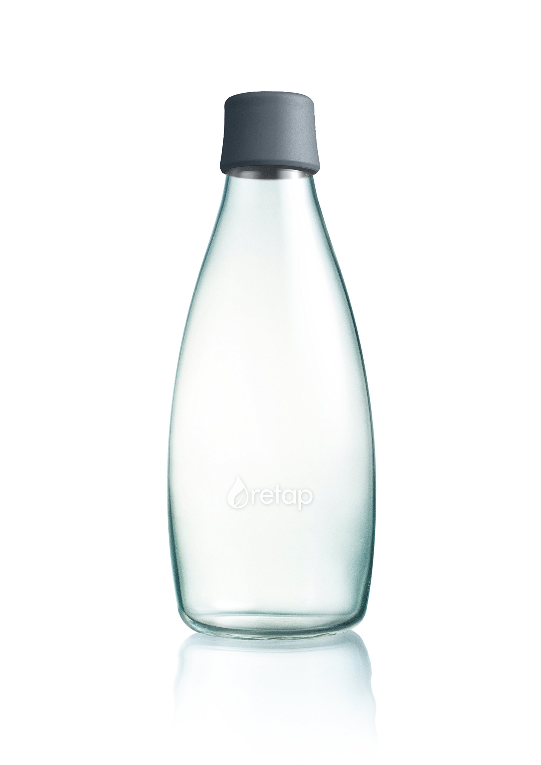 Retap 0.8L Premium Glass Water Bottle with Silicone Sleeve - Large Grey Reusable Bottle for Home, Office, Gym & Outdoor Activities