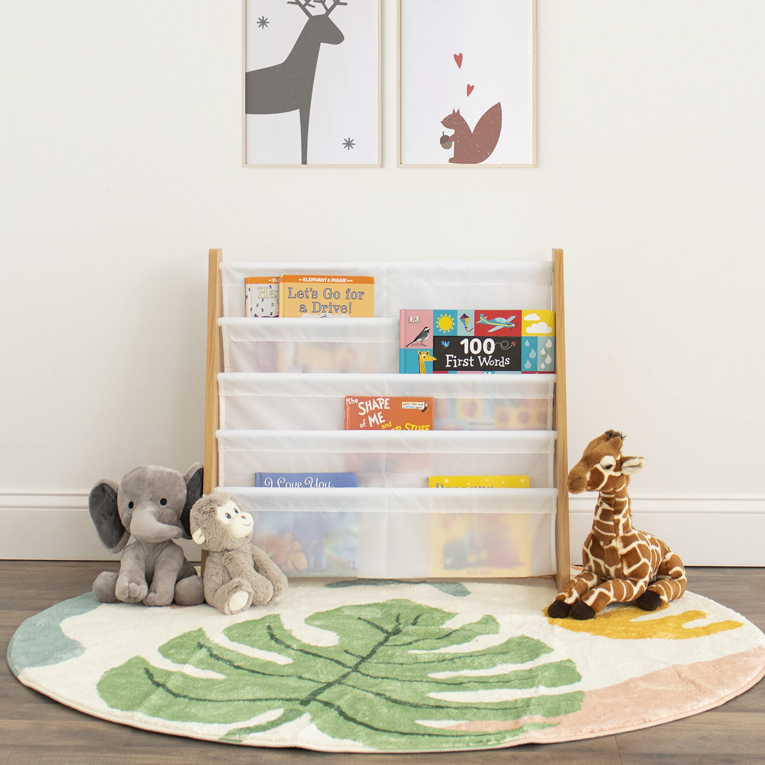 Humble Crew Kids Book Rack & Toy Organizer - Wooden Bookshelf with Storage Bins for Nursery, Playroom & Classroom - Perfect for Organizing Children's Books, Toys & Learning Supplies