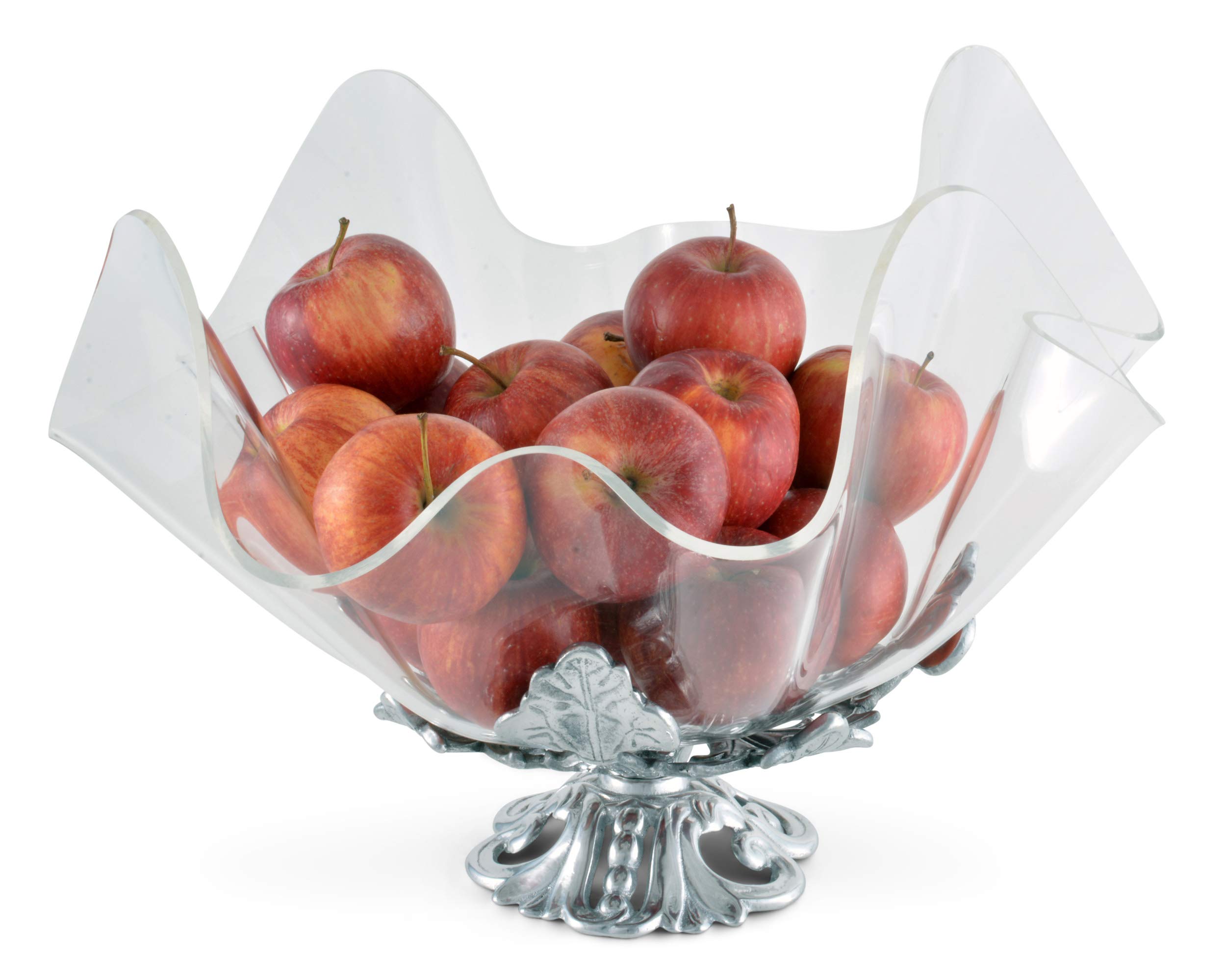 Arthur Court Designs 14-Inch Aluminum Metal Fleur-De-Lis Stand with Acrylic Serving Bowl - 12.5 Inch Tall - Elegant Table Centerpiece for Weddings, Parties & Home Decor