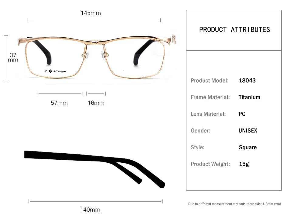 Aror Unisex Full Rim Square Titanium Flip Up Eyeglasses 19488 - Lightweight Durable Reading & Computer Glasses for Men and Women - Perfect for Office, Driving, and Outdoor Activities