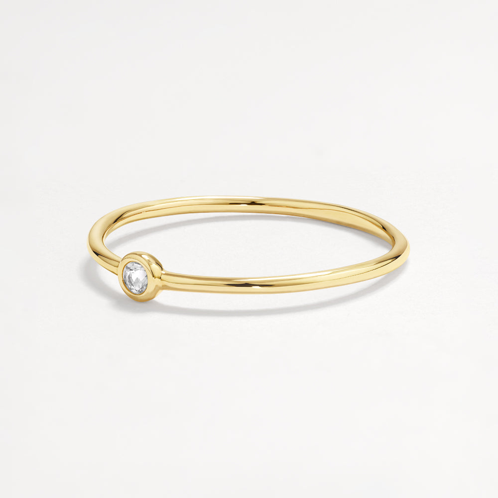10k Gold Micro White Topaz Round Bezel Ring - Elegant Everyday Jewelry for Women, Perfect for Gifts & Special Occasions