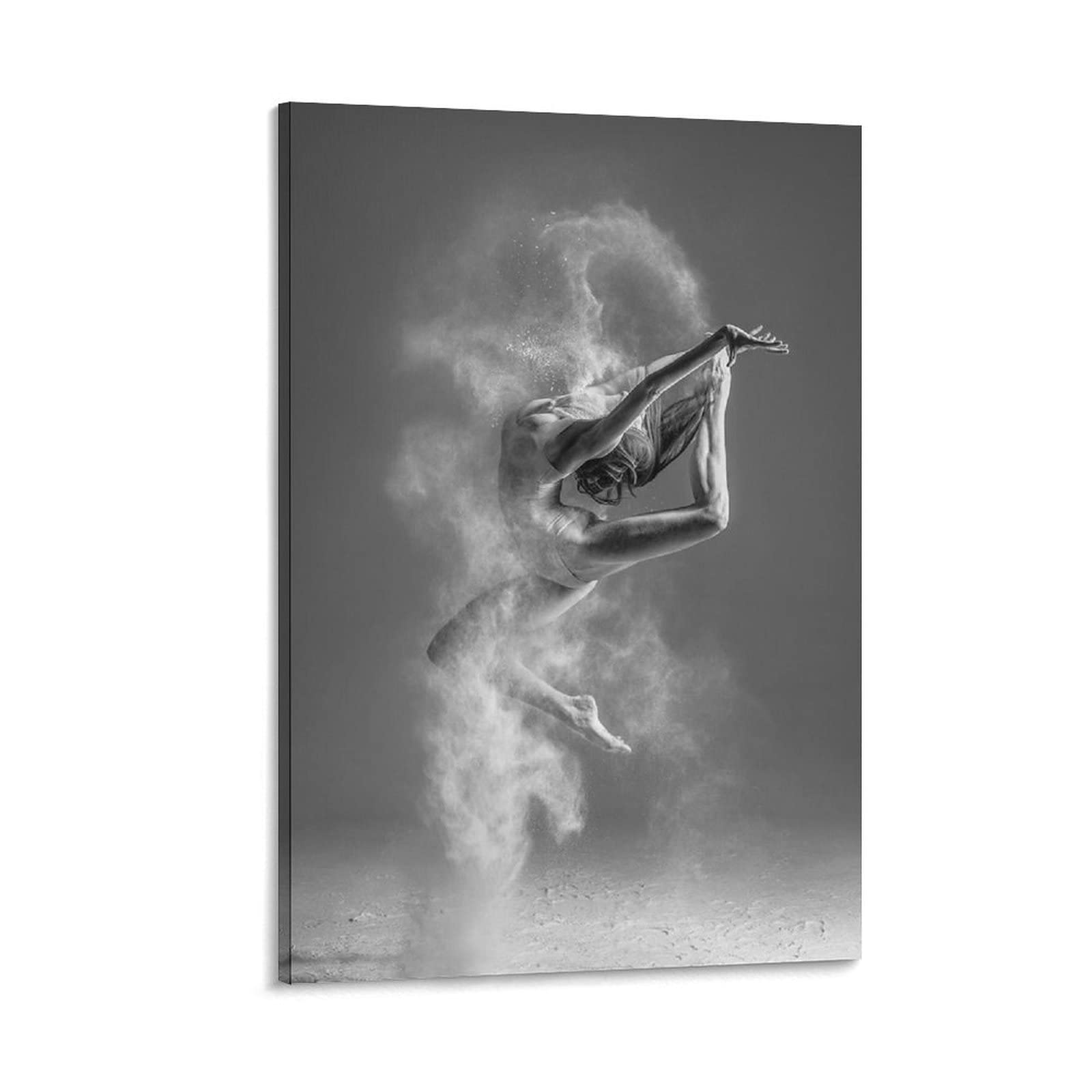 Rucatto Gymnast Female Athlete Ballerina Wall Art - White Smoke Black & White Aesthetic Canvas Painting Poster (20x30cm/8x12inch) for Living Room, Bedroom, Dance Studio & Home Decor