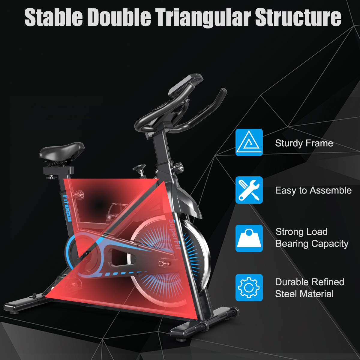Goplus Indoor Cycling Bike - Silent Belt Drive Exercise Bike with Steel Flywheel, Adjustable Seat & Handlebar, LCD & Heart Rate Monitor - Perfect for Home Gym, Cardio Workout & Weight Loss Training