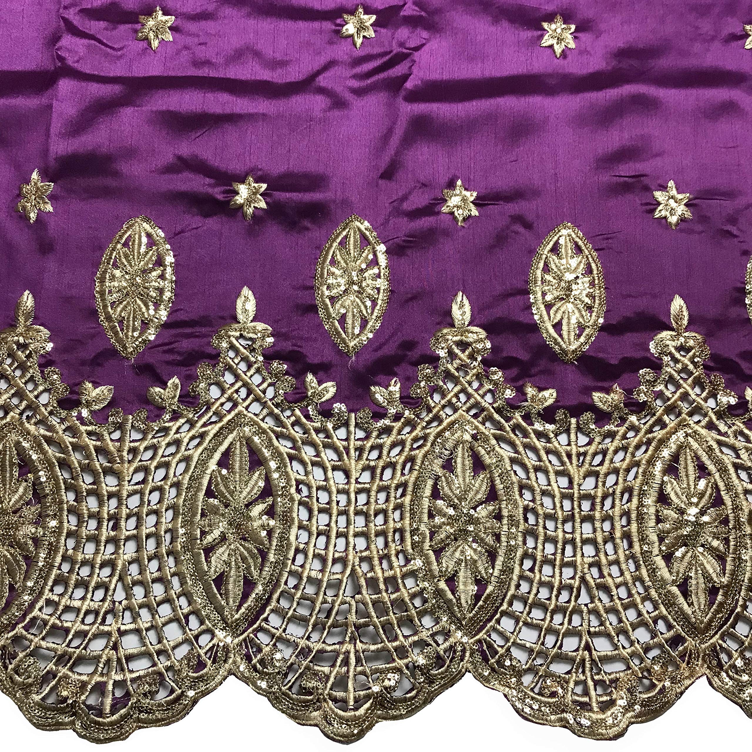 African George Lace Fabric Swiss Cotton Silk with Sequins - 5+2 Yards Purple Wedding Dress Material for Bridal Gowns, Evening Dresses & Special Occasion Apparel