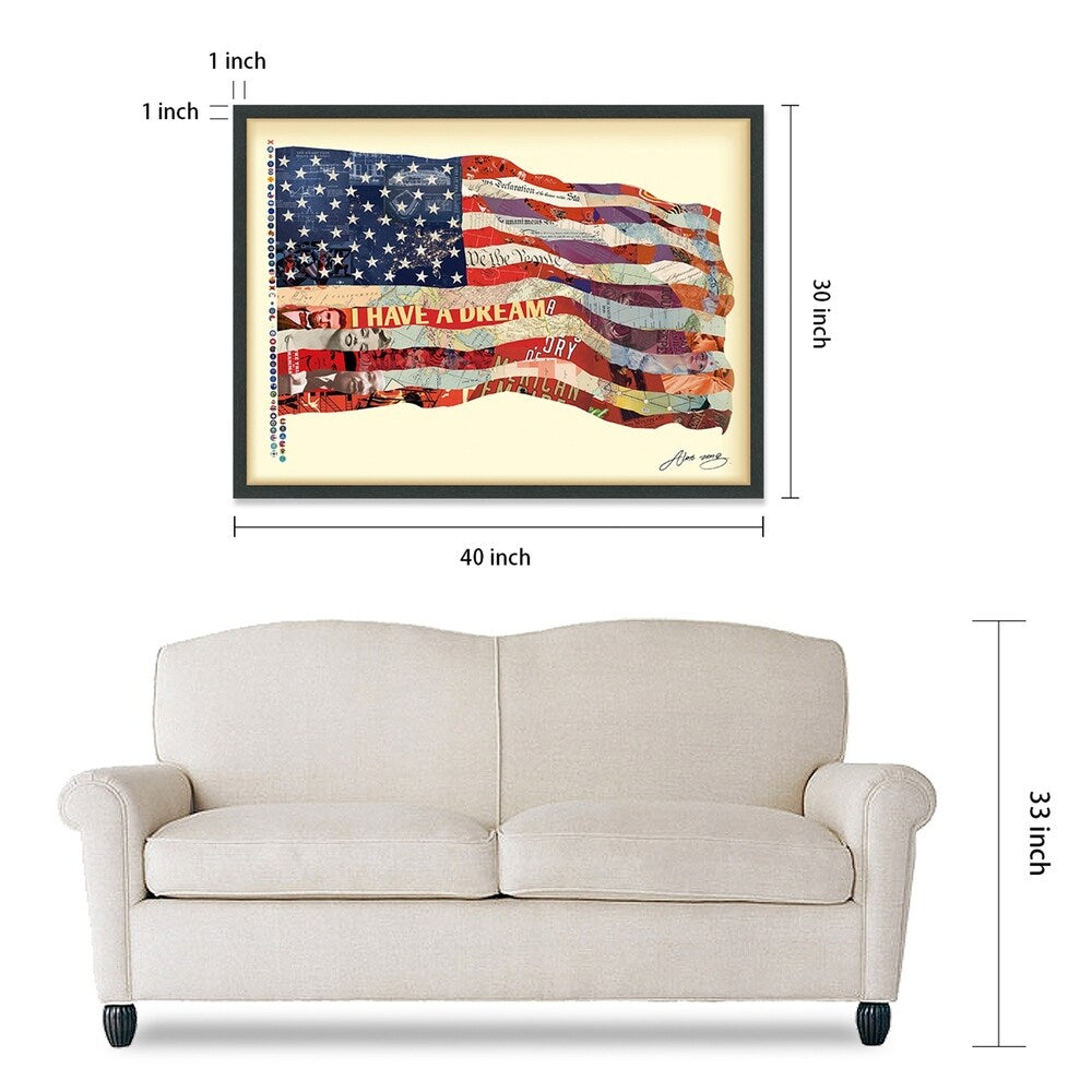 American Flag Dimensional Collage Art - Framed Under Glass with Black Shadow Box - Perfect for Home Decor, Office Display & Patriotic Gift Giving
