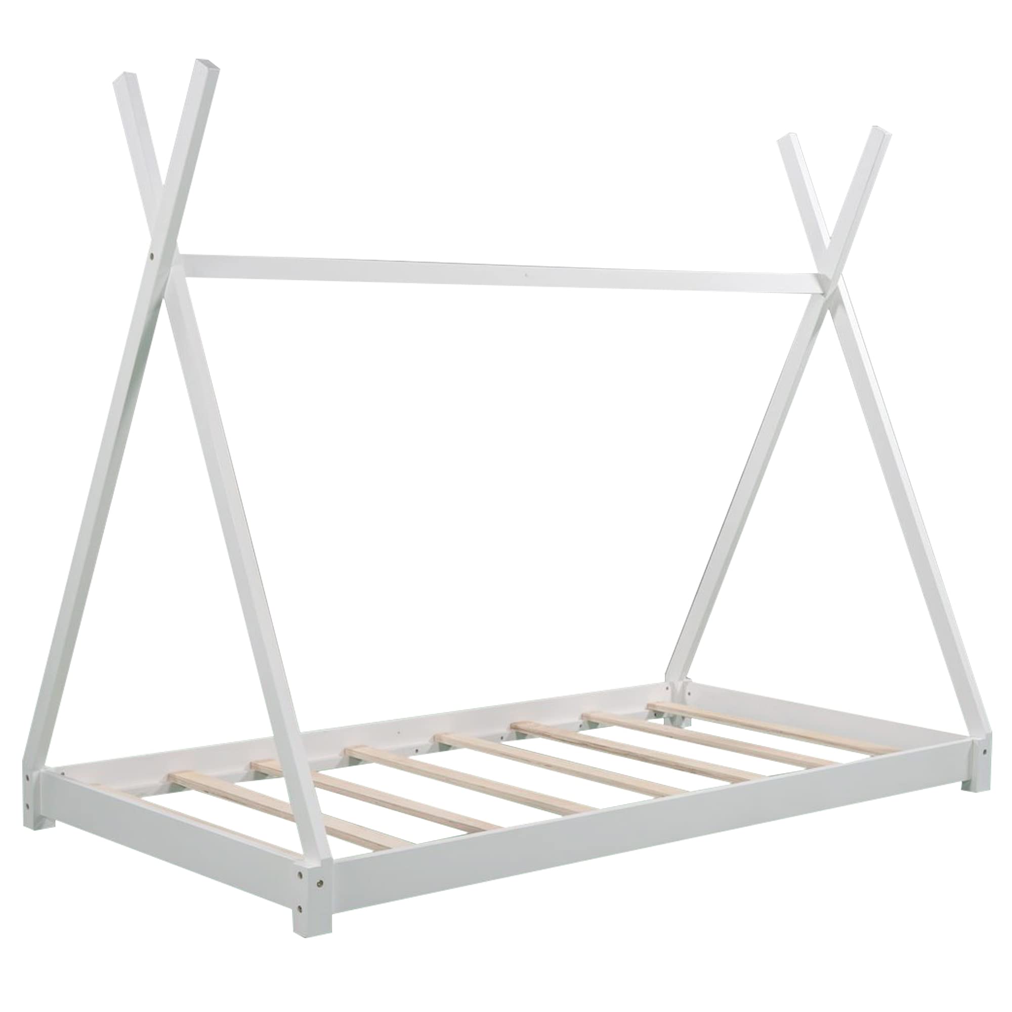 Merax Twin Size Wooden House Platform Bed with Slats & Triangle Structure - No Box Spring Needed - Sturdy Kids Bed for Boys, Girls & Teens - Perfect for Small Bedrooms, Playrooms & Sleepovers (White)