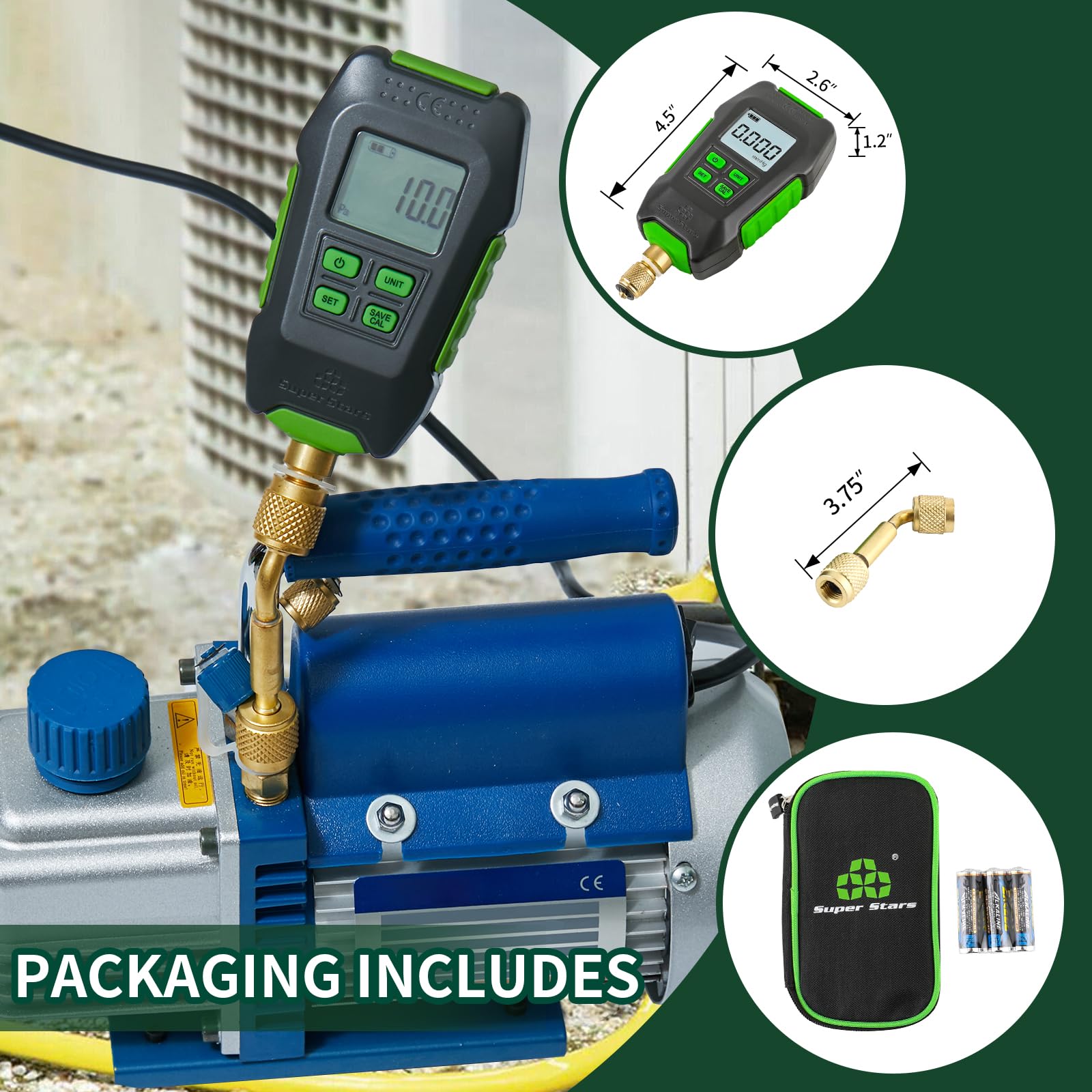 **Digital Vacuum Gauge & HVAC Micron Tester Kit – 4 Units 7/16