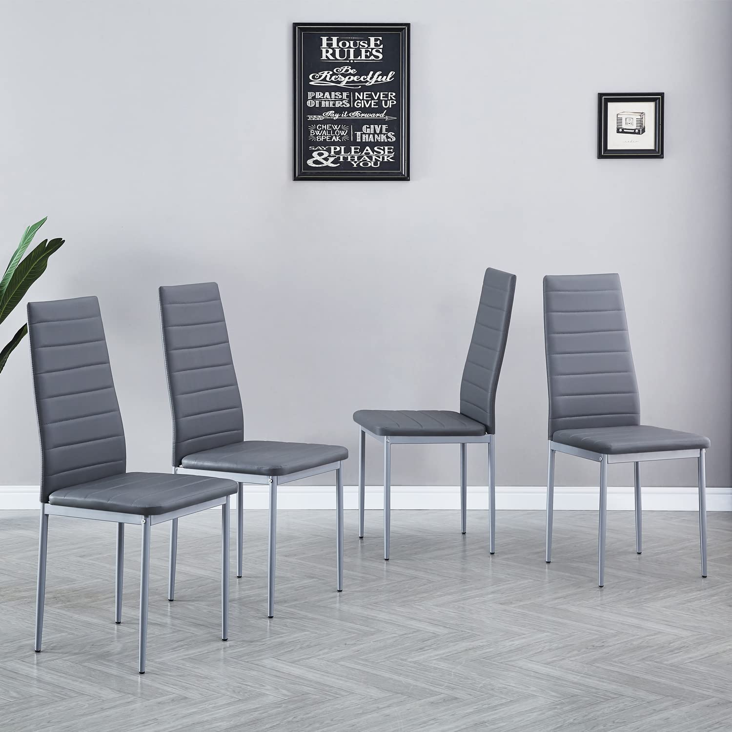 Modern Set of 4 Dining Chairs with Padded Seats - Mid Century Style Kitchen & Dining Room Chairs in PU Gray - Perfect for Home, Restaurant, and Office Use