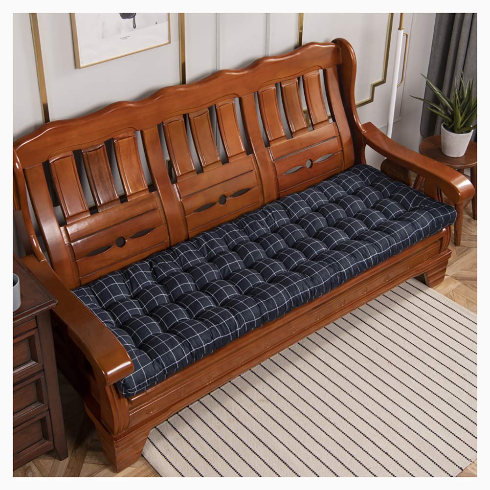 Premium Thick Bench Cushion - Soft Outdoor Garden Chair Pad & Indoor Patio Furniture Mat - Non-Slip Swing Seat Cushion for 2-3 Seater Bench - Dark Blue Grid Design (52
