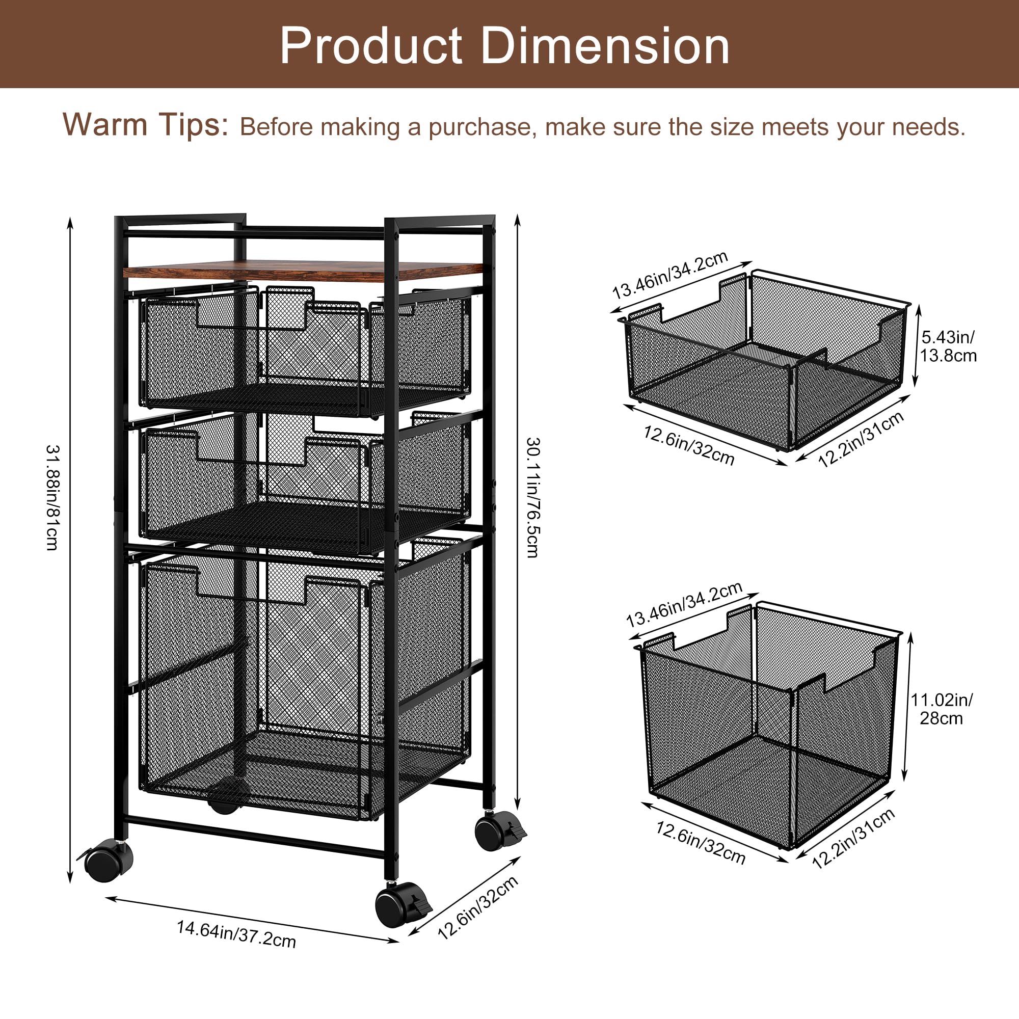 EasyPAG Rolling File Cabinet - Mobile Metal File Organizer Storage Cart with 4 Swivel Casters & Removable Drawers (1 File + 2 Small Drawers) - Black | Perfect for Office, Home, or Classroom Document Organization