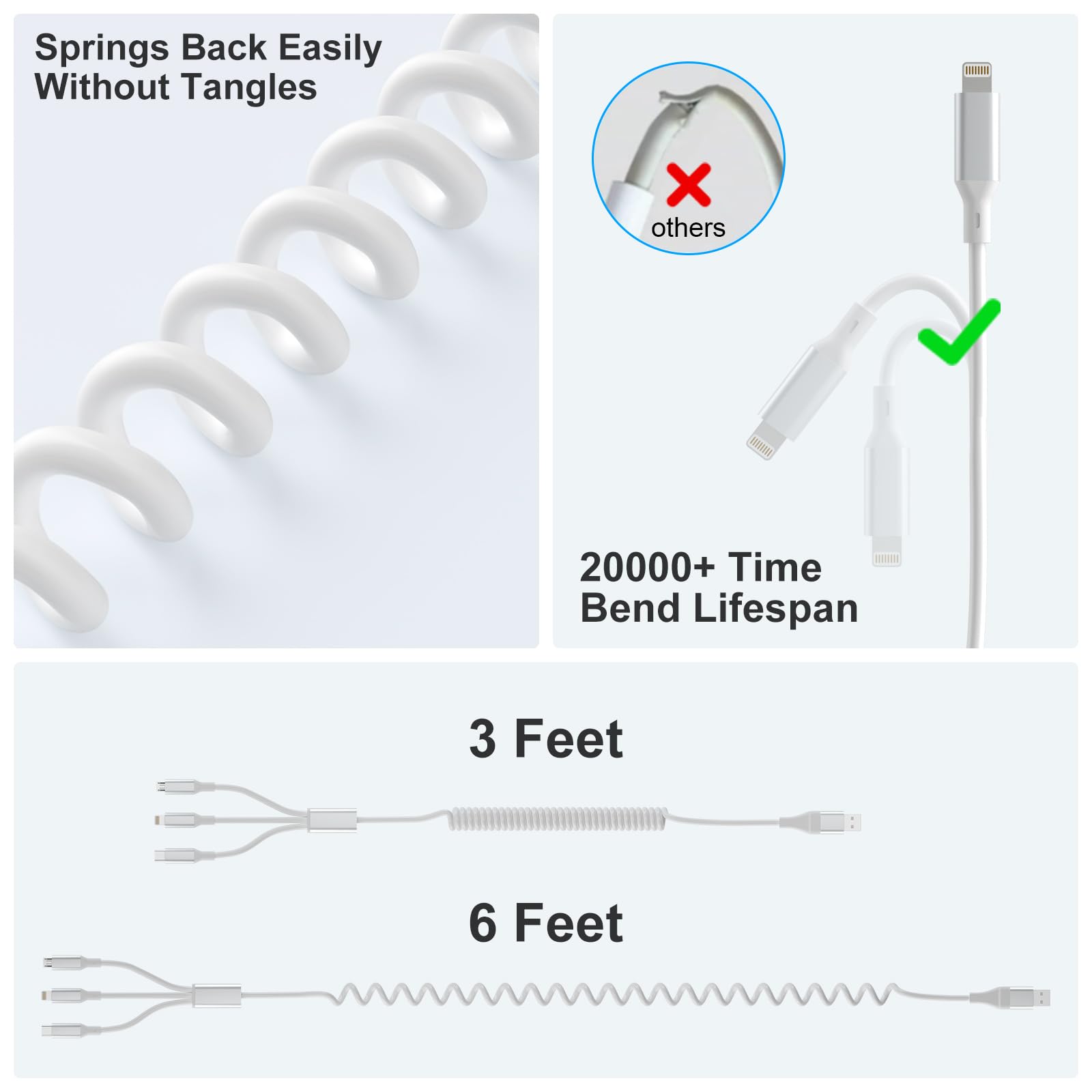 5-in-1 Multi Charging Cable with USB A & USB C to Lightning/USB C/Micro USB - Fast Charging Cord Compatible with iPhone 15 14 13 12 11 X 8 & Android Phones - White | Perfect for Home, Office, Car & Travel Charging Needs