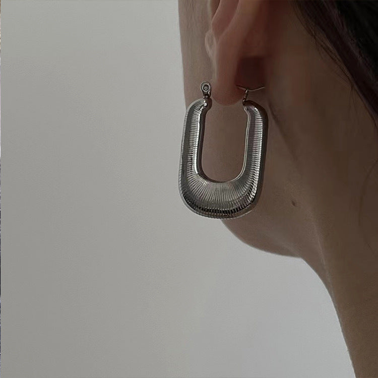 18K Gold Plated Hollow Textured U Hoop Earrings for Women | Lightweight Dainty Everyday Jewelry Gift | JDE829 | Perfect for Office, Date Night & Special Occasions