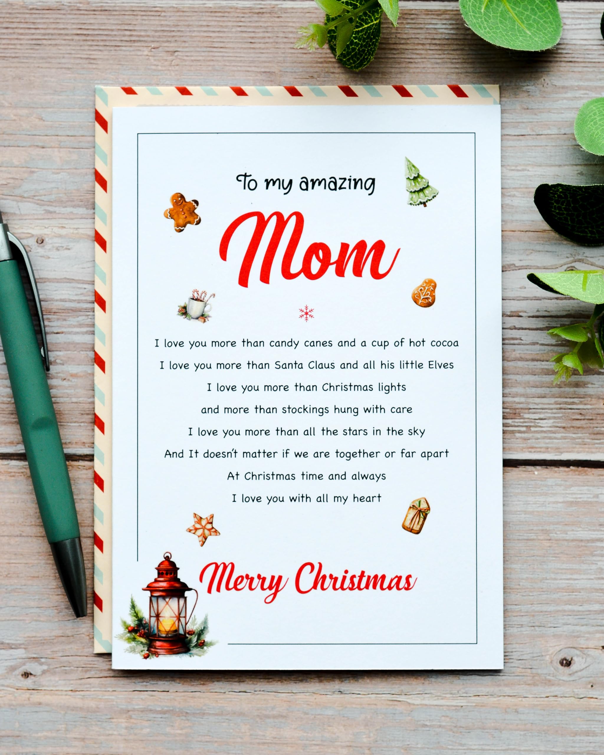 Christmas Card for Mom with Envelope - Holiday Greeting Card for Family Gifts