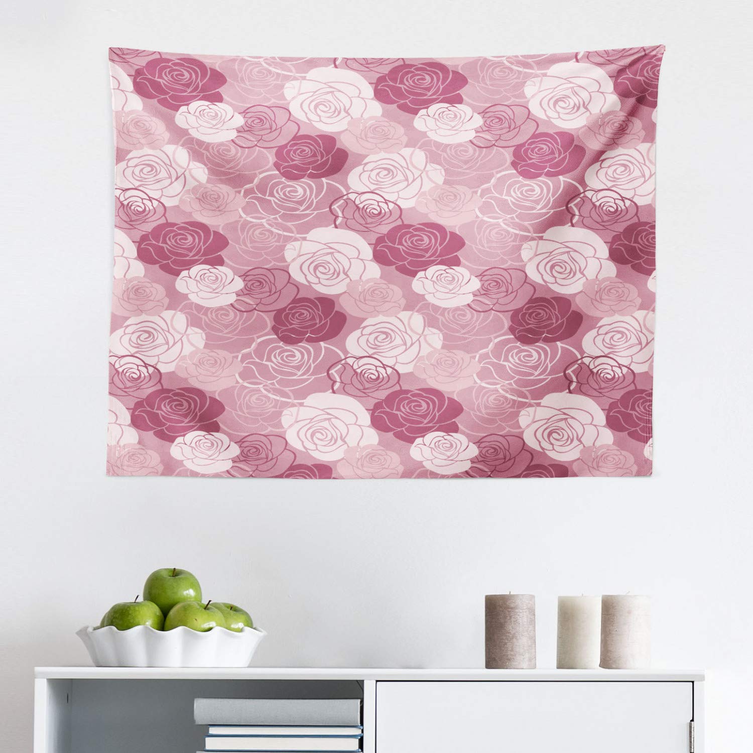 Ambesonne Floral Tapestry Wall Hanging - Pastel Rose Flowers Nature Print Fabric Decor for Bedroom, Living Room, Dorm (28x23 Inches) | Romantic Home Decor, Boho Chic Interior Design, Gift for Women