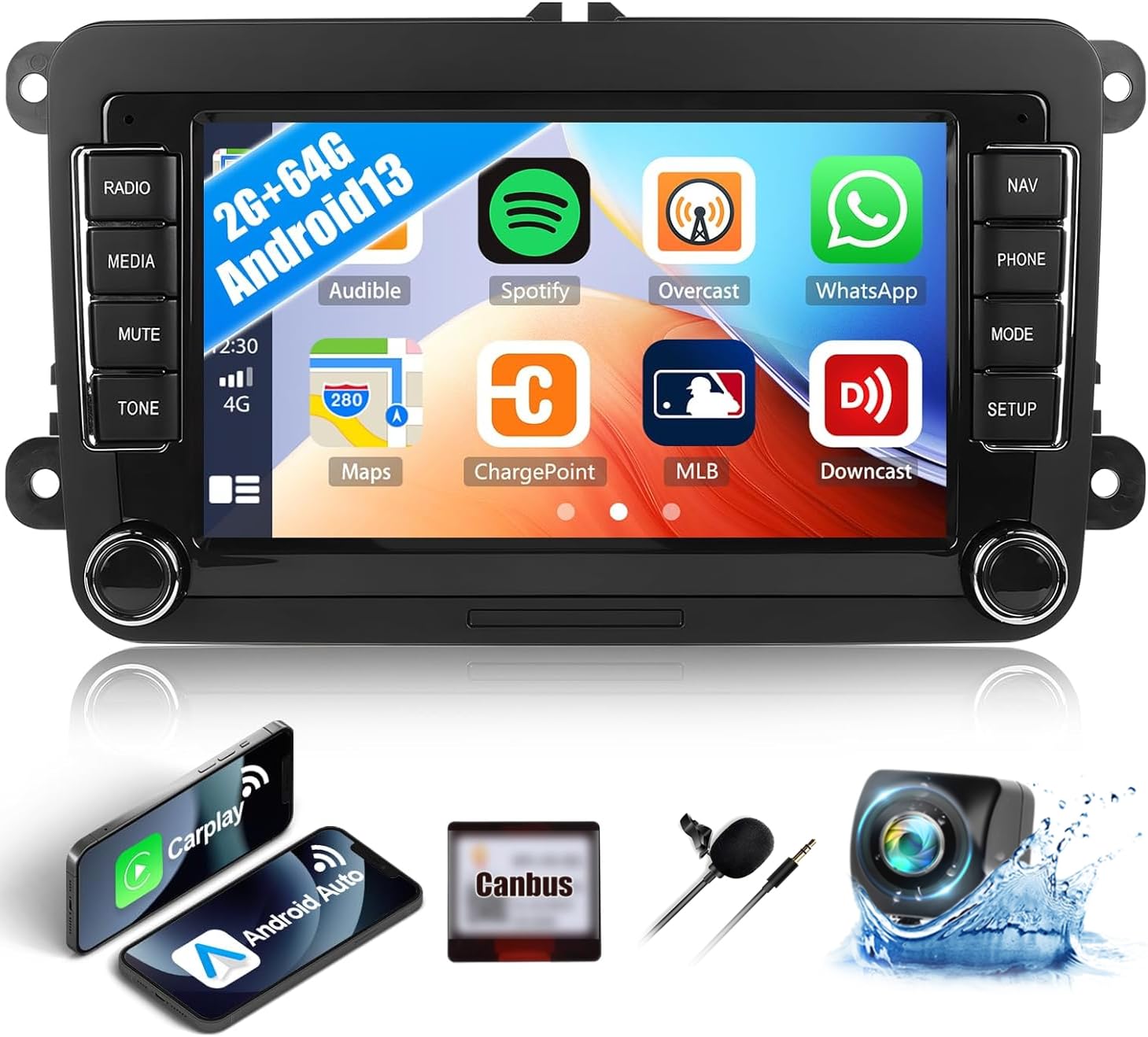 2G+64G Android 13 Car Stereo for Volkswagen VW Jetta Tiguan Beetle Passat Golf Polo - 7