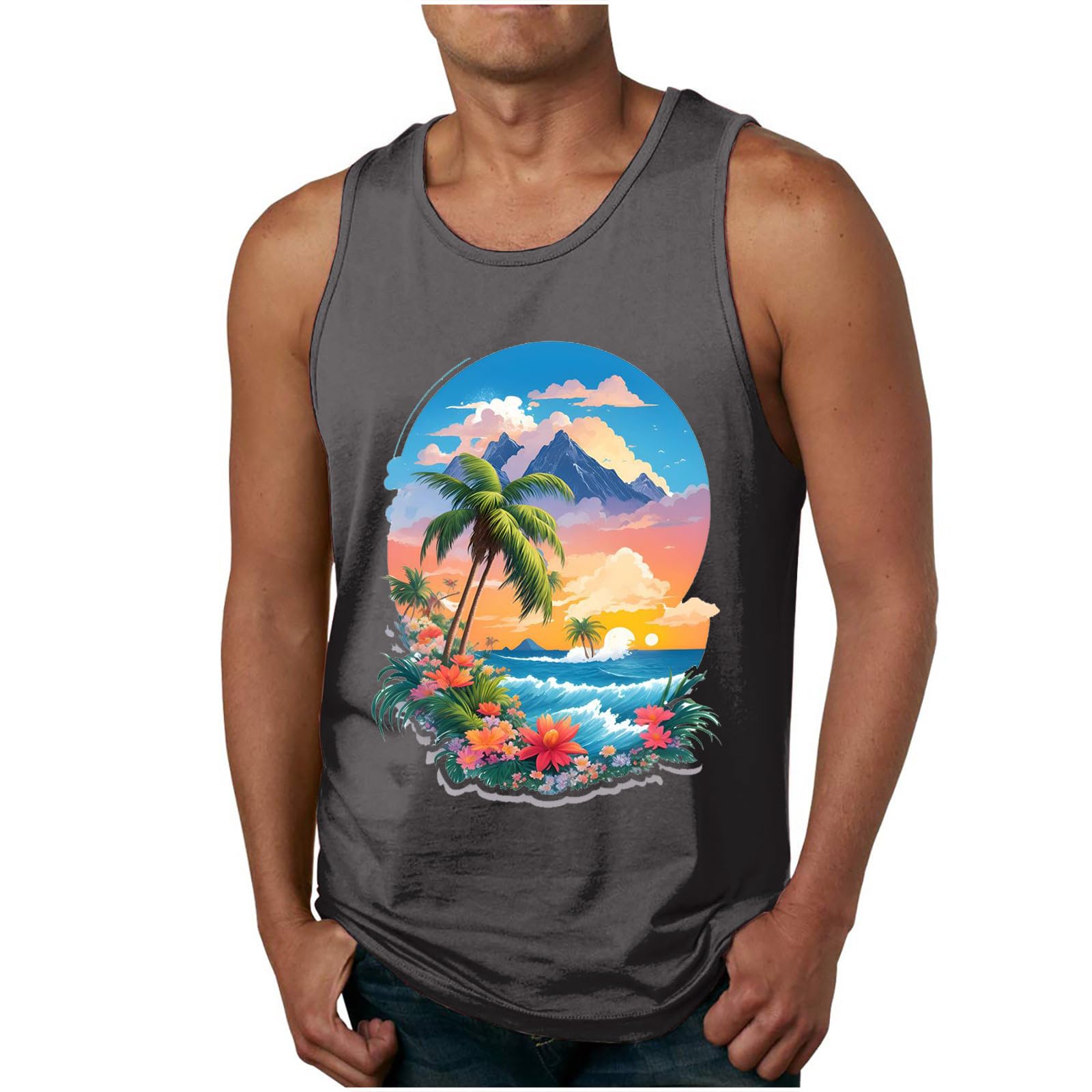 Wodceeke Men's Hawaiian Print Tank Tops - Breathable Sleeveless Gym Shirts for Workout, Beach & Summer Activities | Casual Muscle Undershirt for Sports & Outdoor Wear