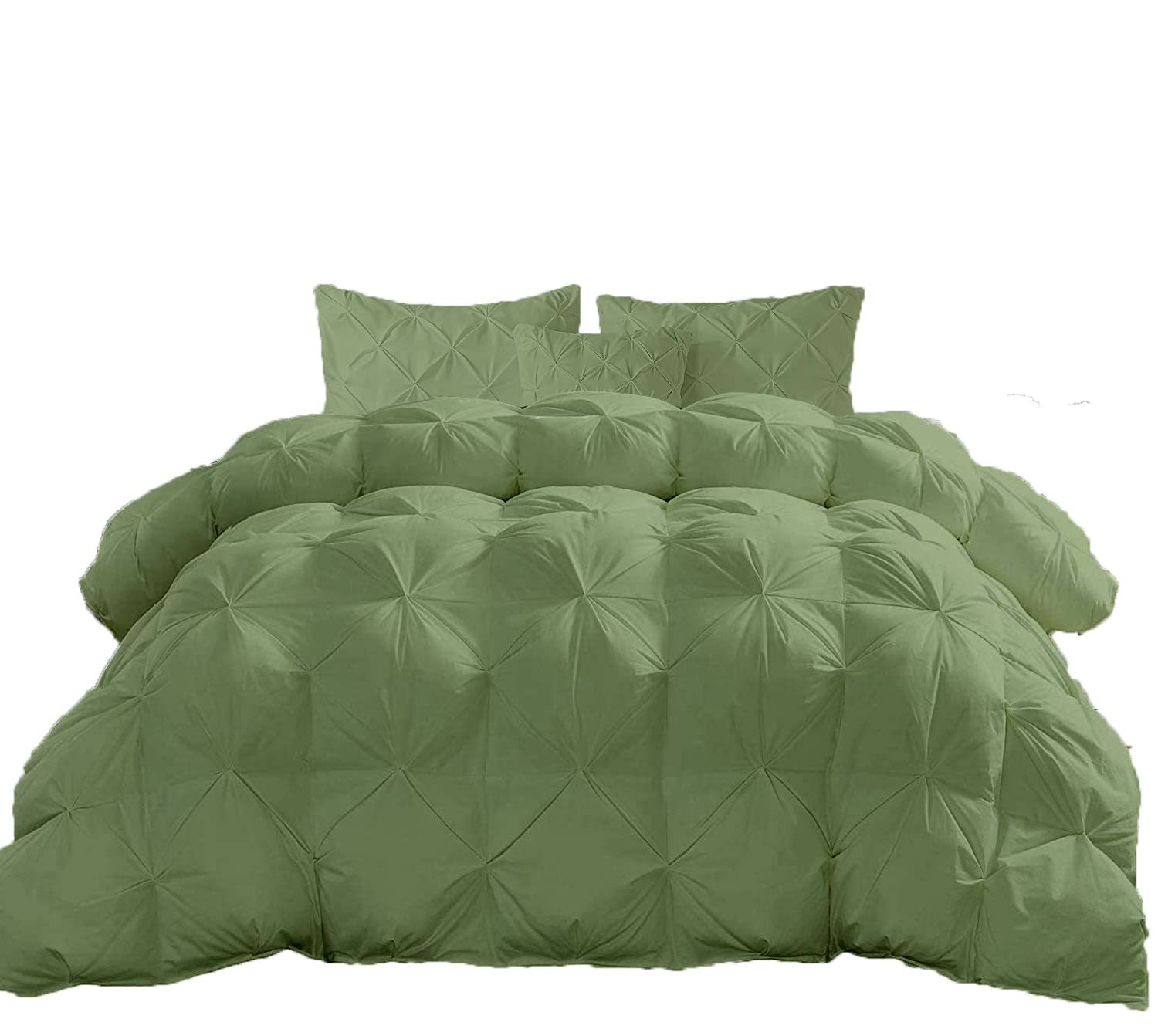 Premium 100% Egyptian Cotton Moss All-Season Down Comforter - King Size 102x90 Inches, 1000 Thread Count 750 GSM Pinch Pleated Duvet with Corner Tabs - Solid Moss Green - Perfect for Luxury Bedrooms & Cozy Winter Nights