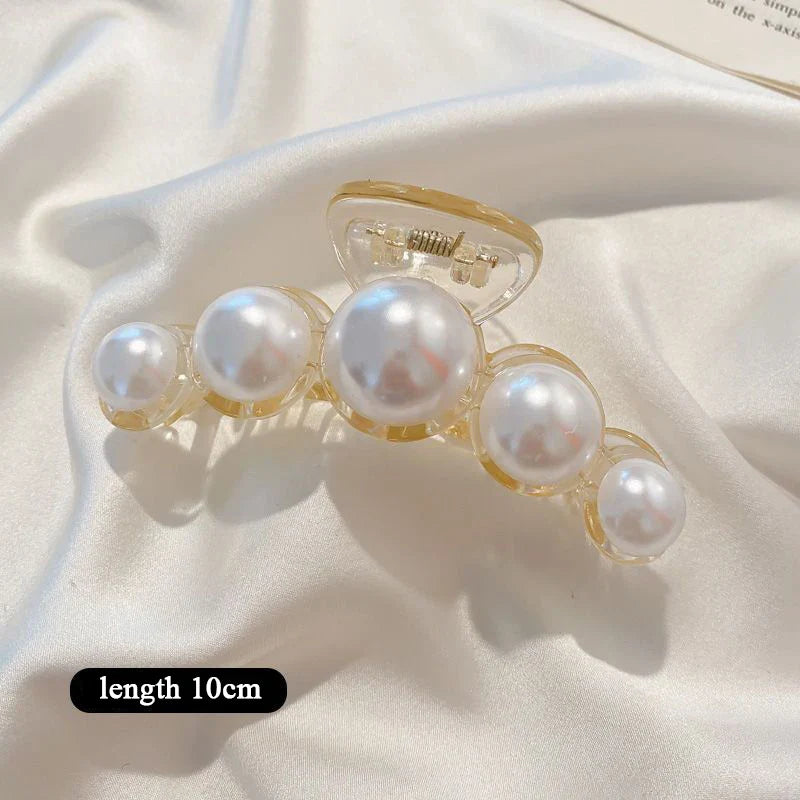 Elegant Large Pearl Hair Claws for Women - Korean Style Acrylic Hair Clips, Big Size Barrettes & Shark Clips - Fashion Hair Accessories for Parties, Weddings & Daily Styling