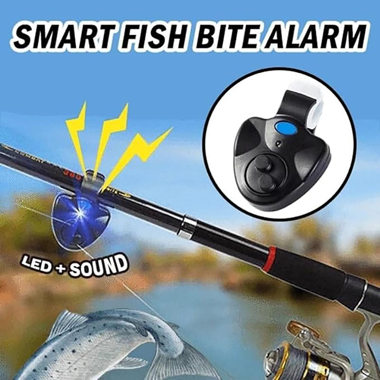 Smart Fish Bite Alarm with LED Light & Sound Alert - Portable Fishing Rod Alarm for Night and Long-Distance Fishing - Ideal for Freshwater, Saltwater, and Ice Fishing Adventures