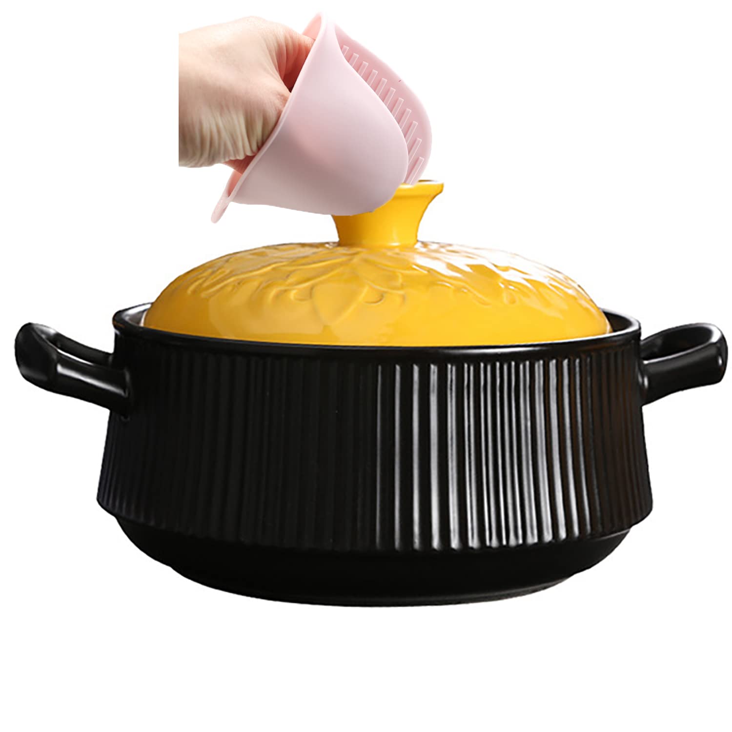 Handmade Terracotta Casserole Pot with Lid - High Temperature Resistant Clay Cooking Pot for Gas Stove & Open Flame - Perfect for Soups, Stews & Slow Cooking - Ceramic Crock Pot for Home Kitchen Use