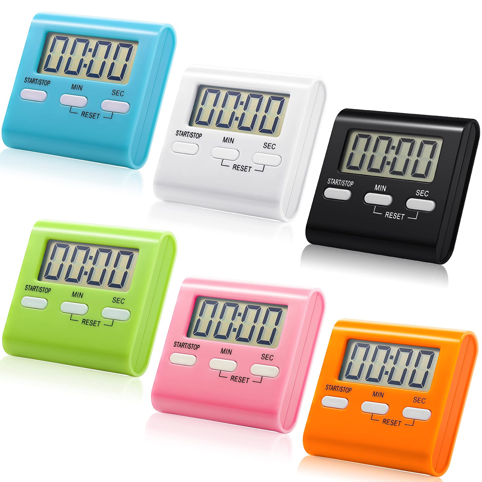 Frienda 6-Pack Magnetic Digital Kitchen Timer with Loud Alarm - Countdown Stopwatch for Cooking, Baking, Sports, Games, Office & Classroom Use | Clear Display, Strong Magnet for Easy Attachment