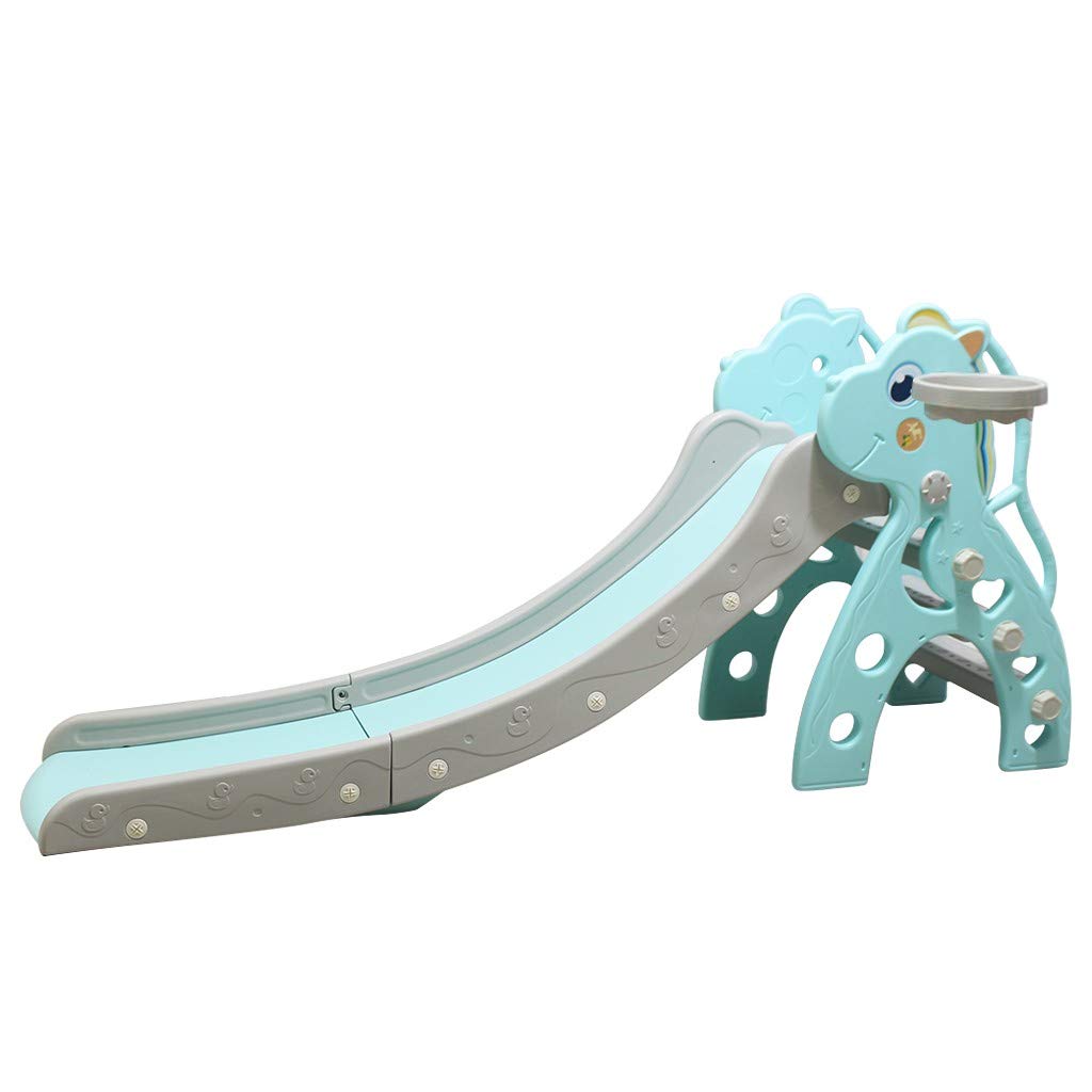 Upgraded Toddler Play Slide with Heightened Guardrail & Sturdy Frame - Indoor/Outdoor Climber Slide with Basketball Hoop for Boys & Girls | Perfect for Backyard, Playroom & Patio (Blue, One Size)