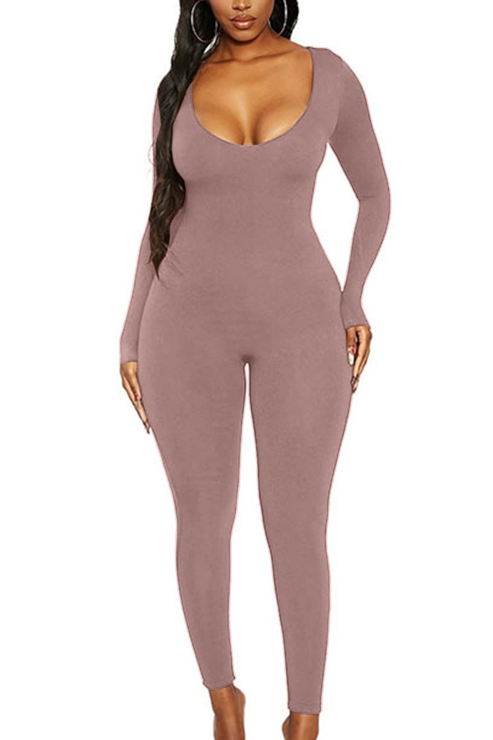 Mulisky Women's Sexy Long Sleeve Bodycon Jumpsuit - Stretchy One Piece Romper Outfit for Club, Party & Night Out | Plus Size Options Available