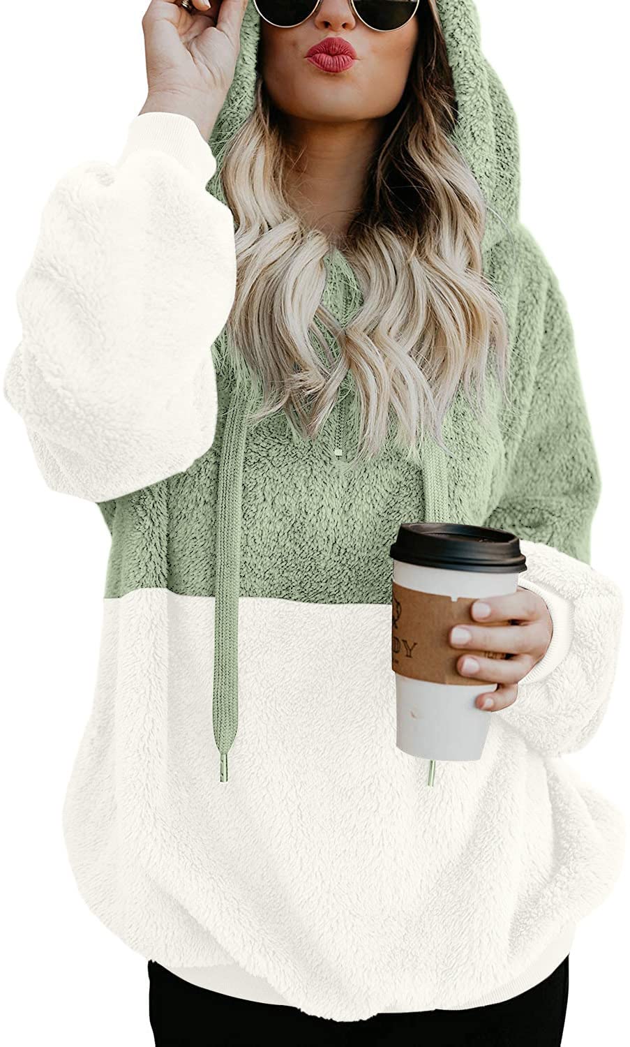 Women's Long Sleeve Fleece Hoodie with Zipper & Pocket - Soft Fuzzy Warm Pullover Sweater for Winter, Fall & Outdoor Activities