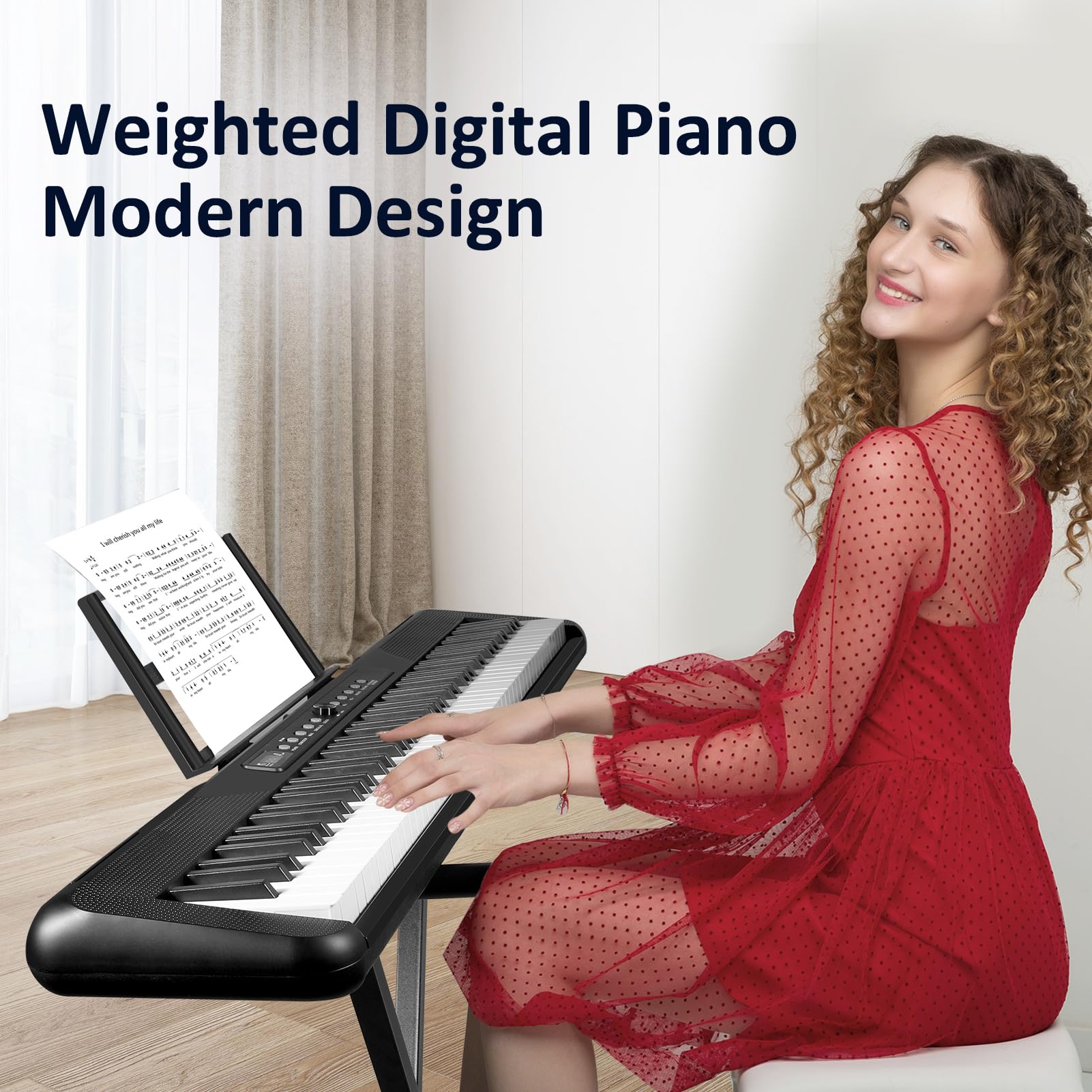 88-Key Beginner Digital Piano with Semi-Weighted Keys - Full Size Electric Keyboard Includes Sustain Pedal, Power Adapter, Stand, Carrying Case & Headphones - Perfect for Home Practice, Music Lessons & Studio Recording