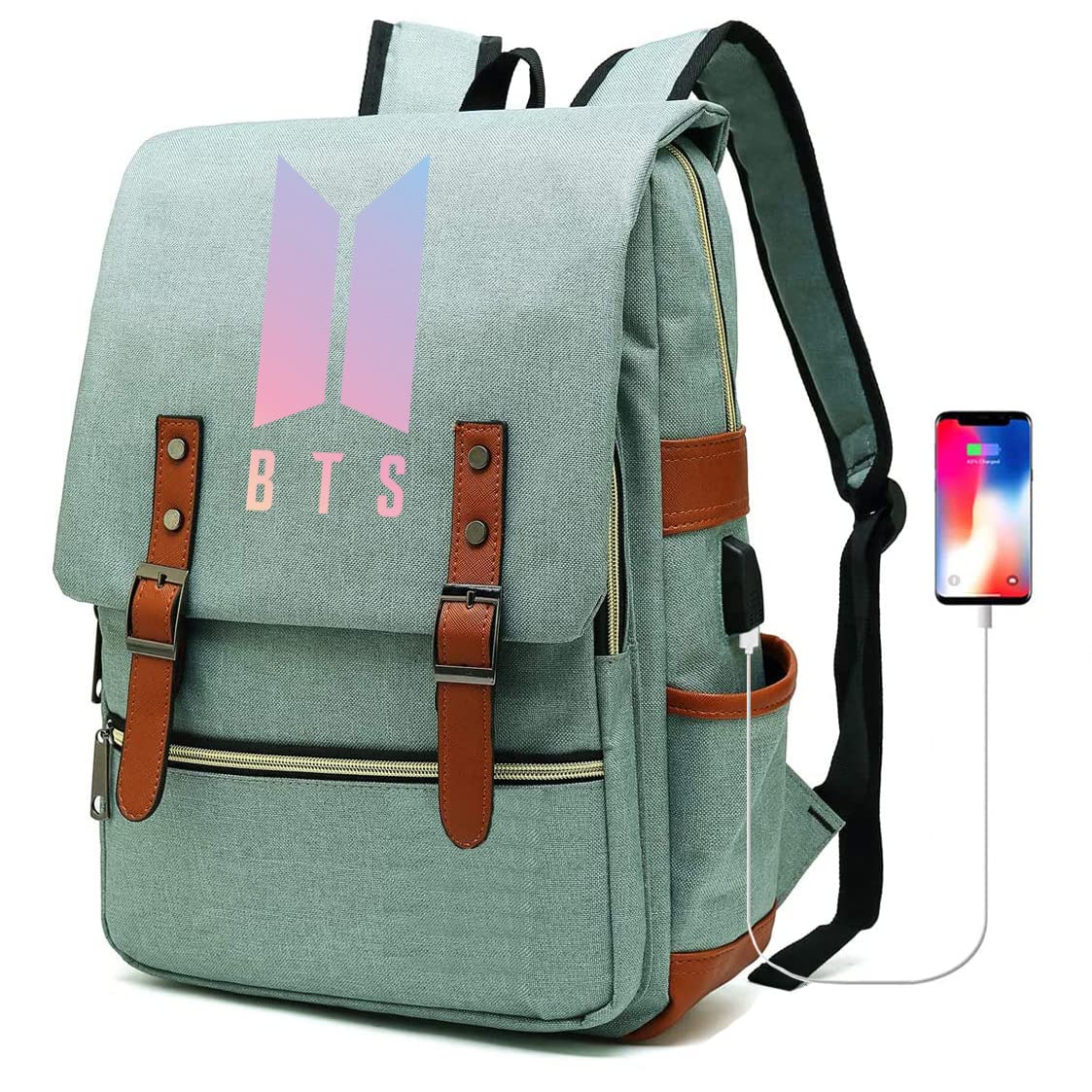 BTS Backpack for School & Travel - Kpop BTS Merchandise Book Bag, Army Gifts for Fans, Durable Casual Backpack in Green - Perfect for Concerts, College & Daily Use