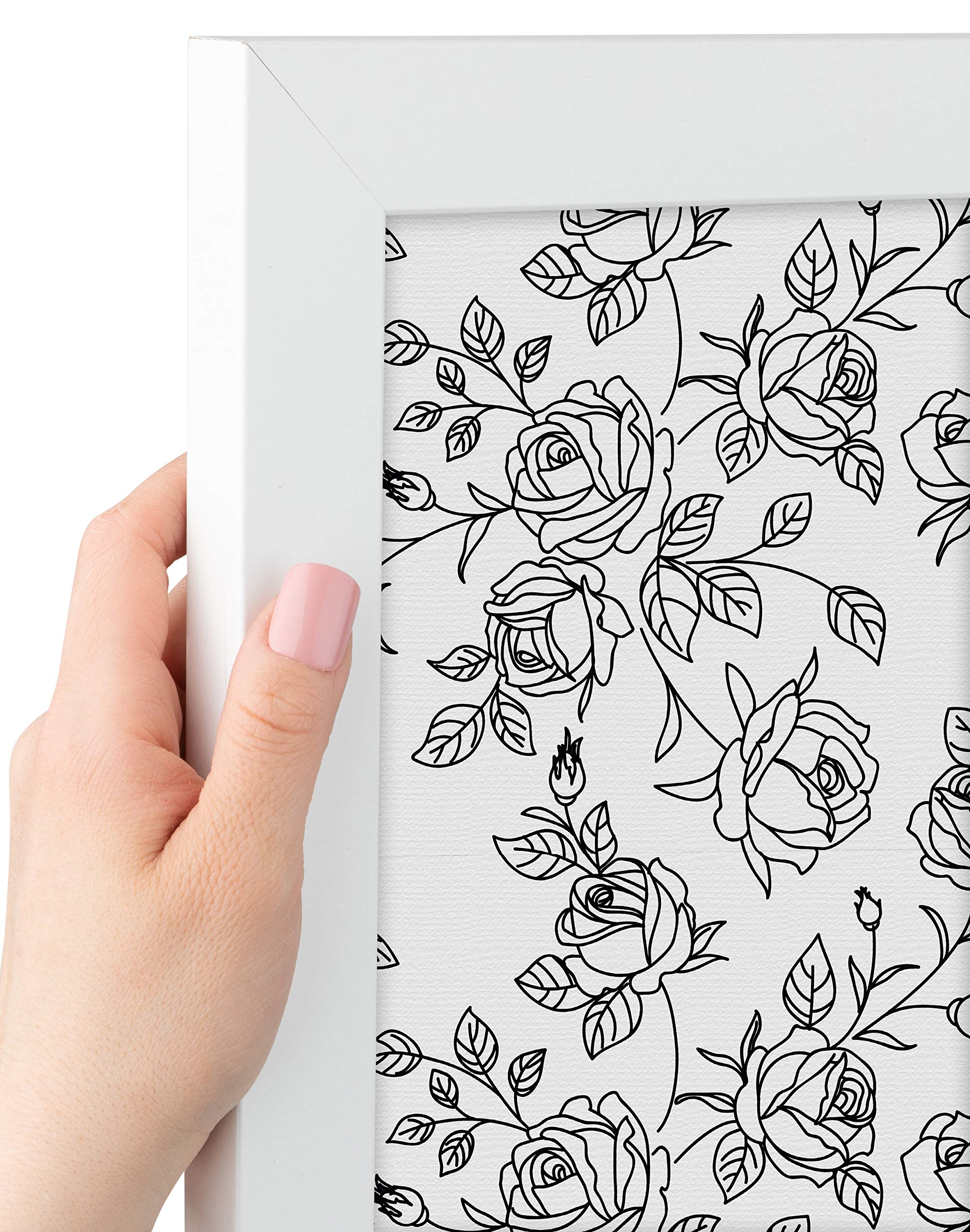 ArtToFrames 36x24 Inch Floral Black Rose Cork Bulletin Board - 2x3 Feet Custom Fabric Canvas Pin Board with Satin White Frame (PinPix-164-36x24_FRBW26074) - Perfect for Home Office, Classroom, or Creative Workspace Decor