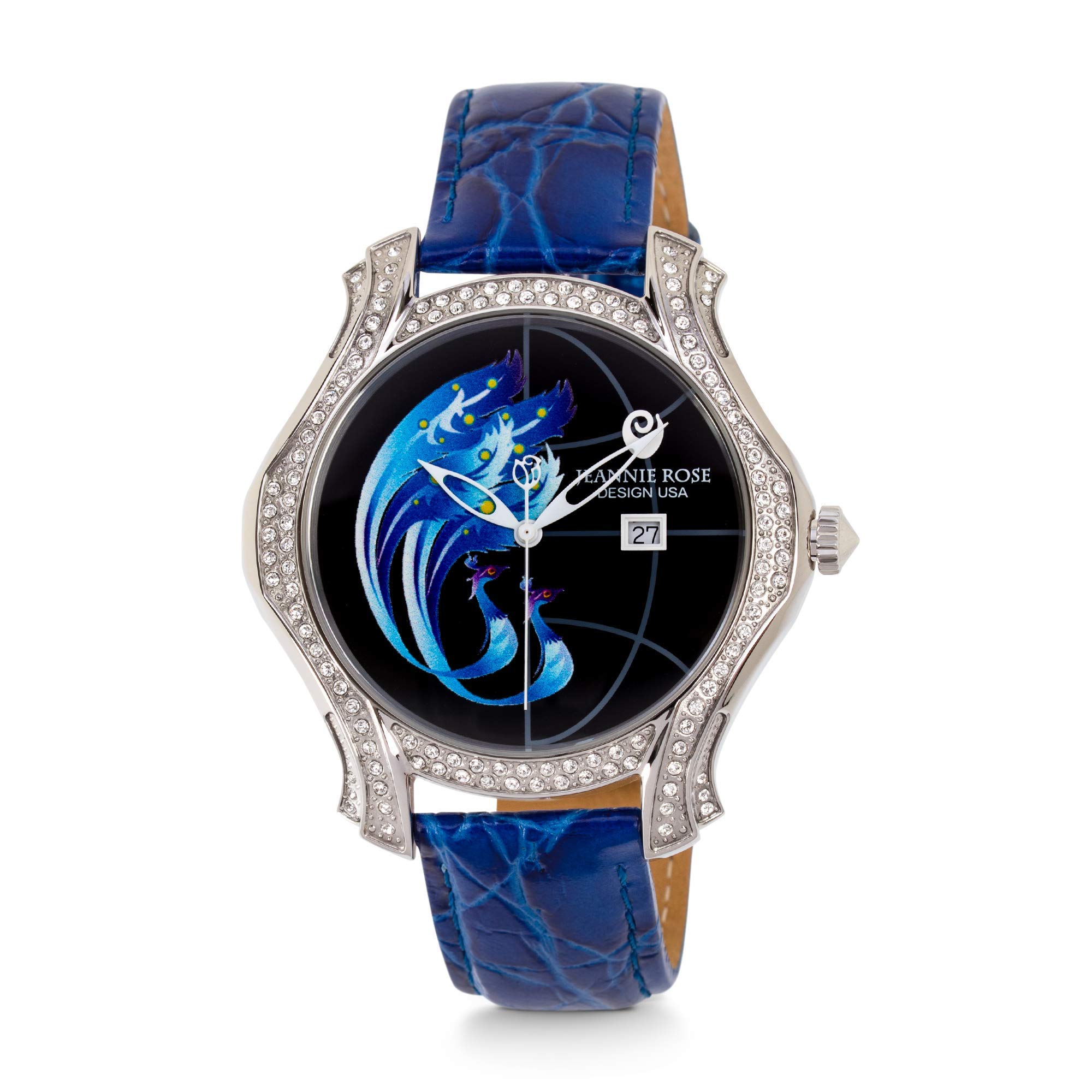JEANNIE ROSE Fire Wings 40MM Women's Analog Watch - Blue Dial Stainless Steel Band | Elegant Dress Watch for Women, Perfect for Office, Party & Everyday Wear