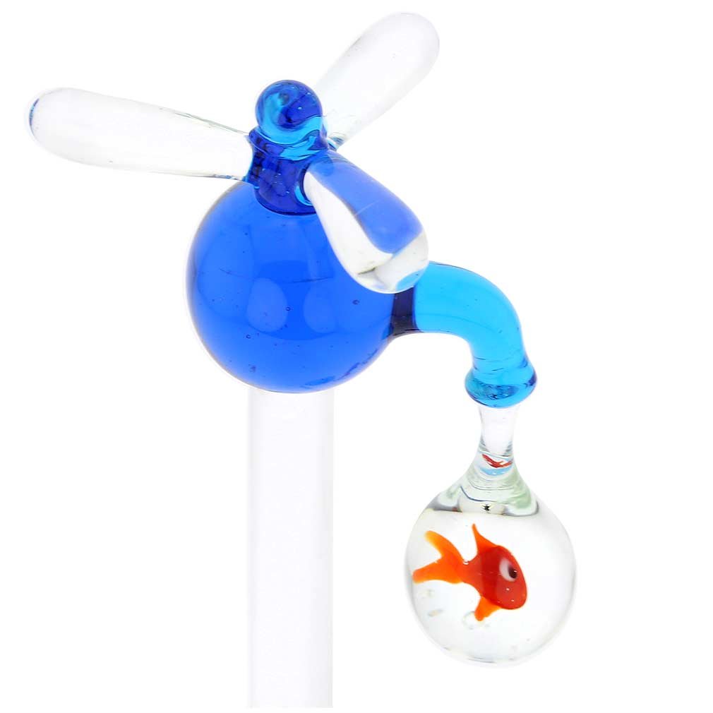 Venetian Murano Glass Faucet & Aquarium with Handcrafted Fish - Elegant Home Decor for Bathroom, Kitchen, or Office Desk