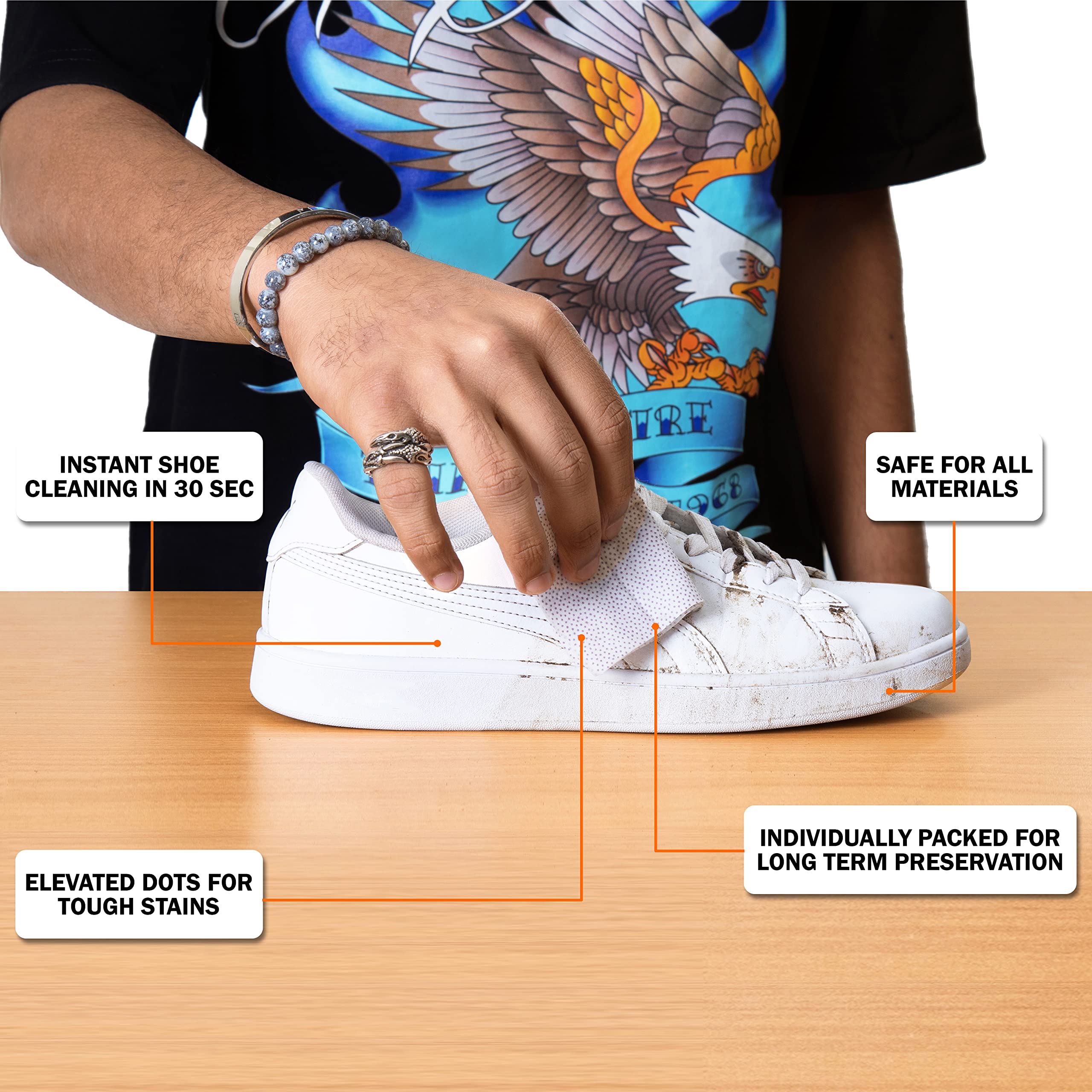 Premium Sneaker Cleaning Wipes (6-Pack) - Travel-Friendly Disposable Shoe Cleaner for White & Textured Shoes | Quick Shoe Care On-the-Go, Gym, Office & Outdoor Use