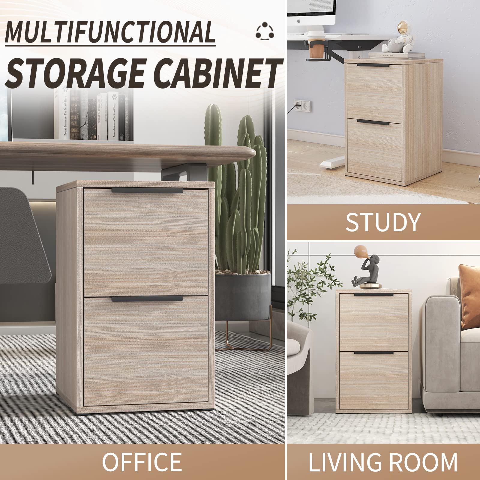 LUCYPAL 2-Drawer Wooden File Cabinet - Letter Size Office Storage with Hanging Bars, Home Office Organization Furniture, Beige - Perfect for Document Storage & Workspace Organization in Small Offices & Home Study Rooms