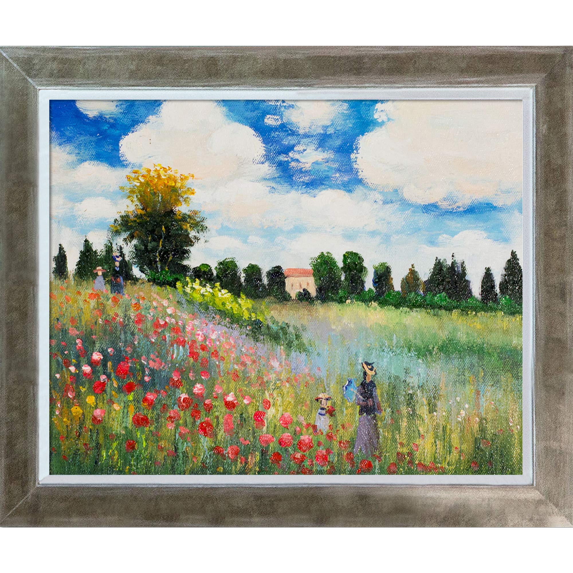 La Pastiche MON2599-FR Hand Painted Oil Painting Reproduction - Poppy Field in Argenteuil Champagne Silhouette, 8x10 Inch Framed Wall Art, Perfect for Living Room, Bedroom & Office Decor