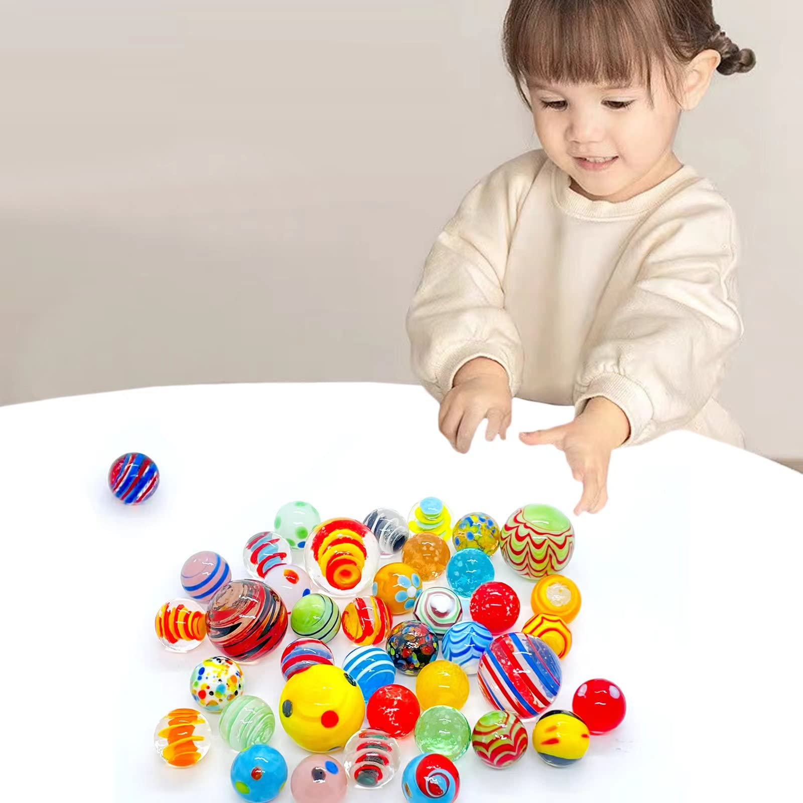 40 PCS Glow in The Dark Glass Marbles - Assorted Sizes Bulk Set for Kids 6+ Years Old, Shooter Marbles for Boys & Girls - Perfect for Games, Collections & DIY Crafts