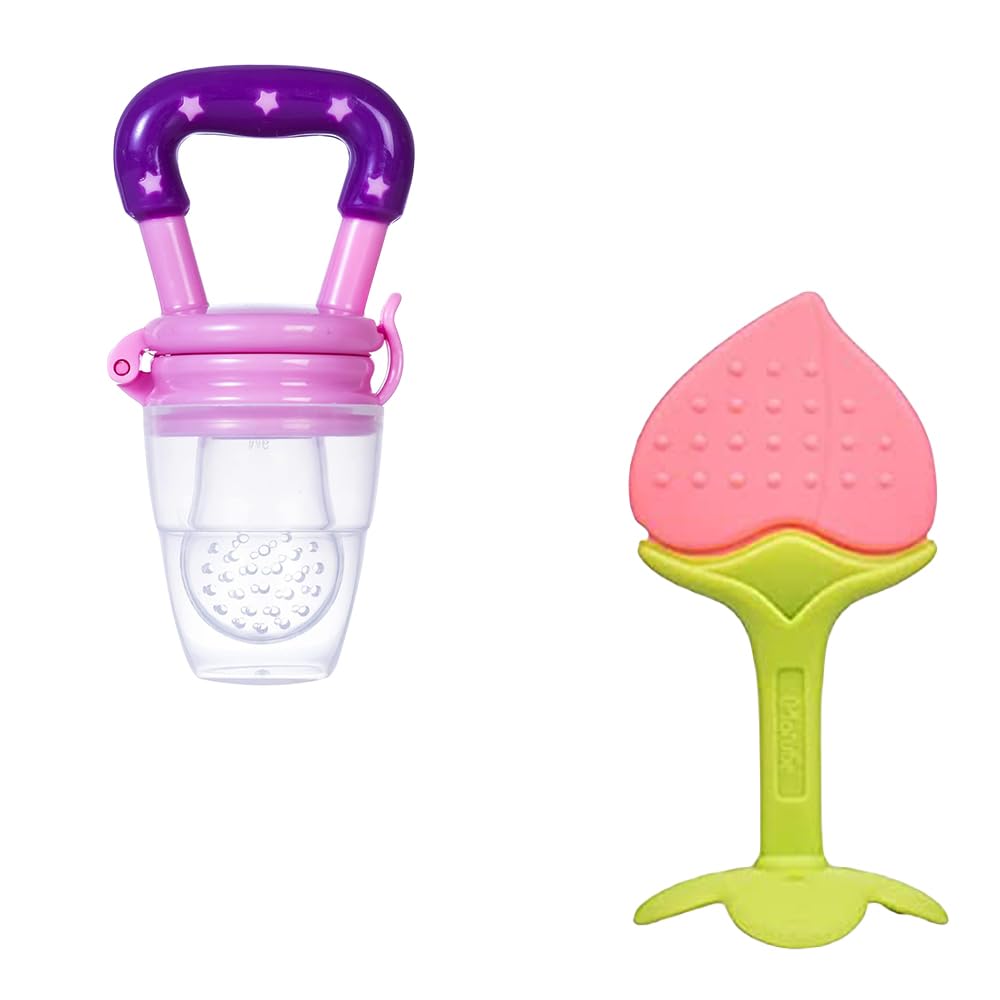 Kritiu BPA-Free Silicone Star Nibbler & Teether Set - Safe Baby Teething Toy for 0-12 Months - Soothing Relief for Sore Gums - Perfect for Home, Travel & Daycare (Purple & Peach)