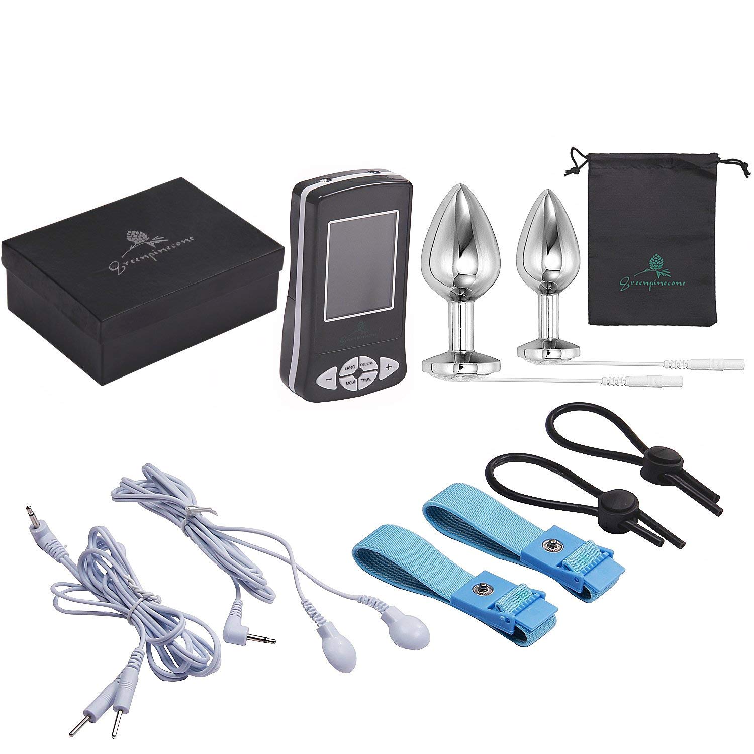 Premium Electric Anal Plug & Penis Ring Set - 32mm & 25mm Vibrating Butt Plug for Nerve Stimulation, Includes 2 Adjustable Electro Sex Cock Rings & Wires - Perfect for Couples Play, BDSM, and Solo Pleasure