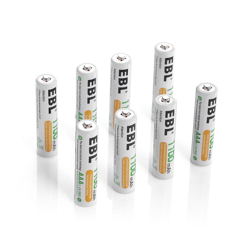 EBL AAA Rechargeable Ni-MH Batteries 1100mAh - 8 Pack High Capacity Low Self Discharge Batteries for Cameras, Toys, Flashlights & Electronic Devices - Long Lasting Power Supply