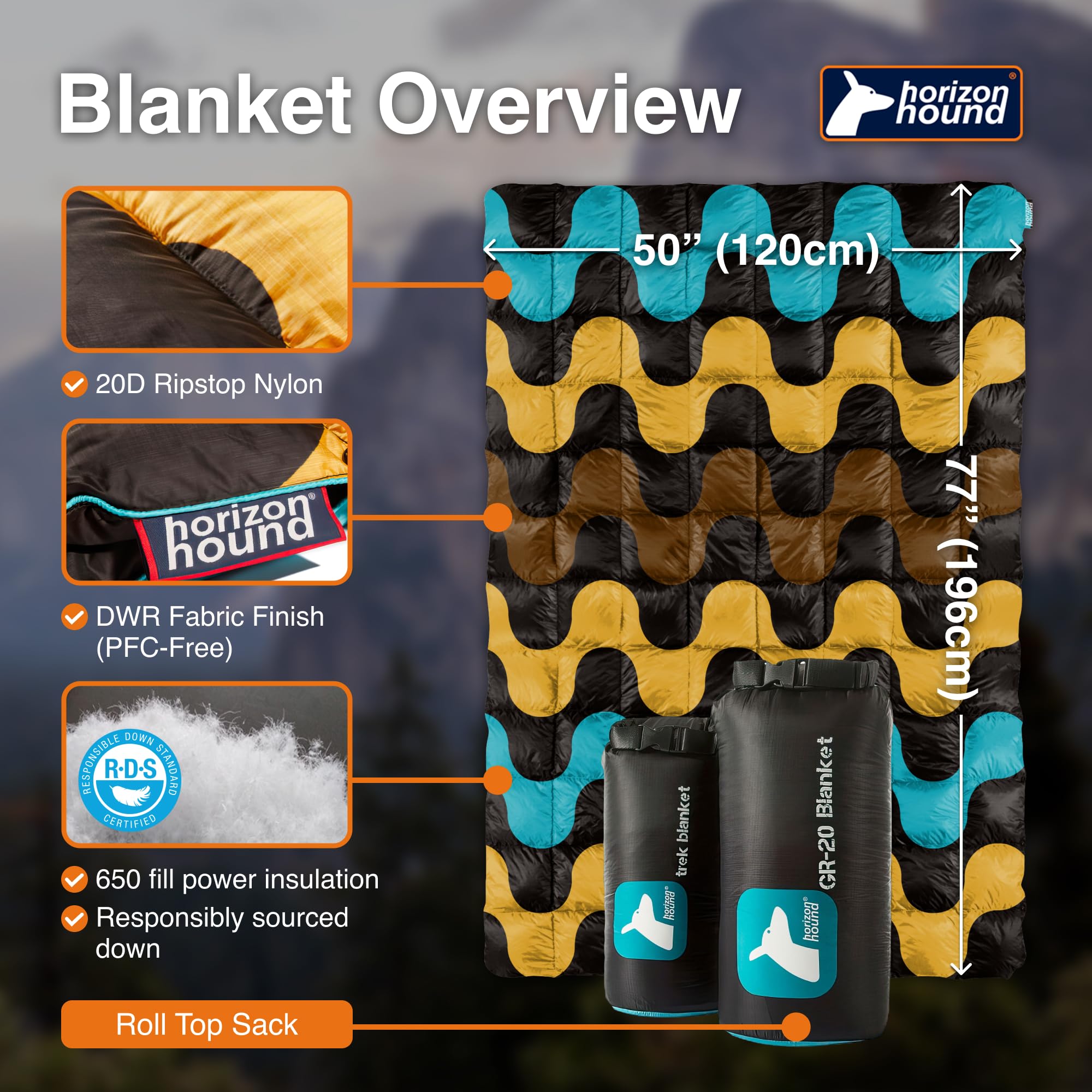 Horizon Hound Down Camping Blanket - Lightweight Waterproof Outdoor Travel Quilt for Camping, Hiking, Picnics & Festivals | Sustainable Insulated Warm Gear | Perfect for Backpacking, Beach Trips & Stadium Events