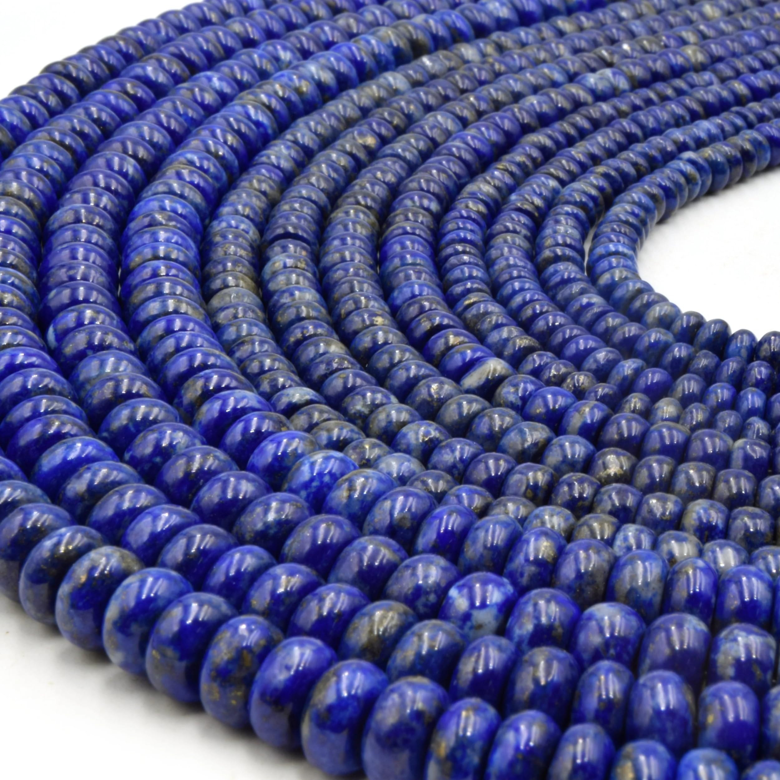 Natural Blue Lapis Lazuli Beads - 5mm x 8mm Glossy Rondelle Gemstone Beads for Jewelry Making, DIY Crafts, and Healing Bracelets