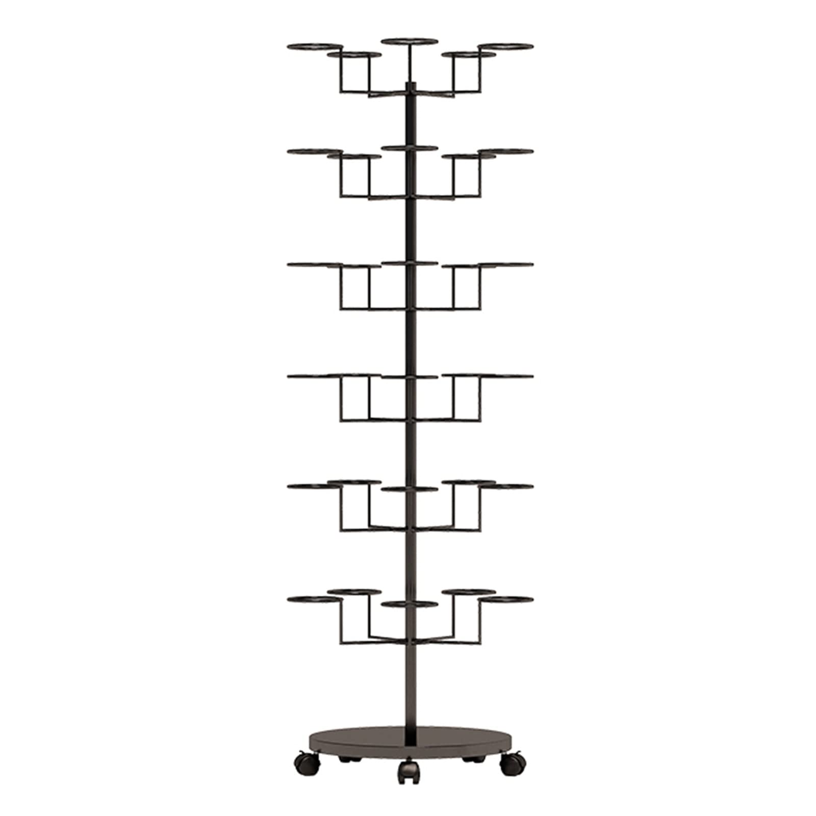 6-Tier Rolling Hat Rack Organizer for Baseball Caps, Cowboy Hats & Full Brim Hats - Large Capacity Standing Hat Stand with Locking Wheels, Multi-Layer Design (Black) - Perfect for Home Entryway, Closet Organization & Retail Store Display