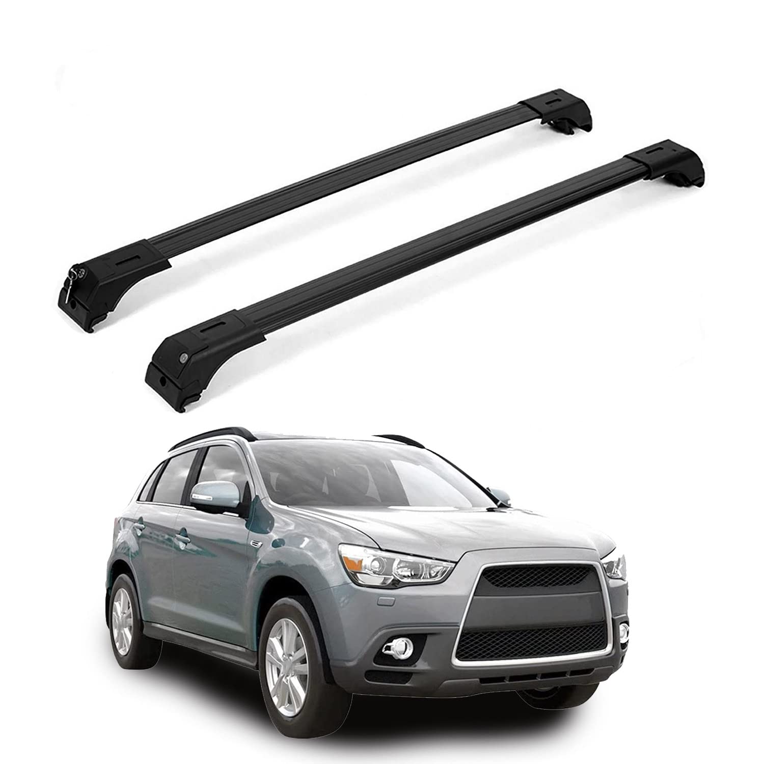 OMAC Adjustable Anti-Theft Lock Roof Rack Cross Bars for Mitsubishi Outlander Sport ASX 2011-2022 - 165 lbs Capacity, Black (2-Pack) | Perfect for Cargo, Luggage, Bikes, Kayaks & Outdoor Adventures