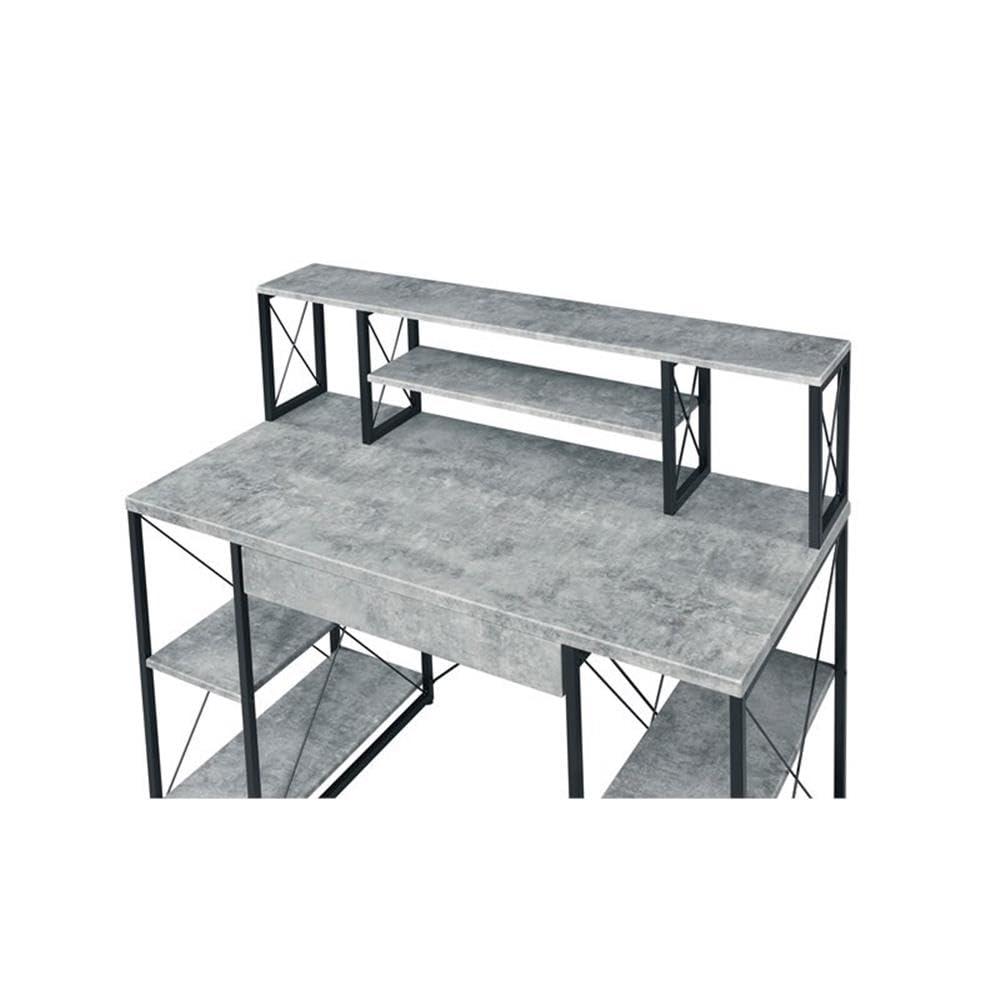 Acme Amiel Wooden 1-Drawer Writing Desk in Faux Concrete & Black - Modern Home Office Desk for Small Spaces, Study & Work from Home