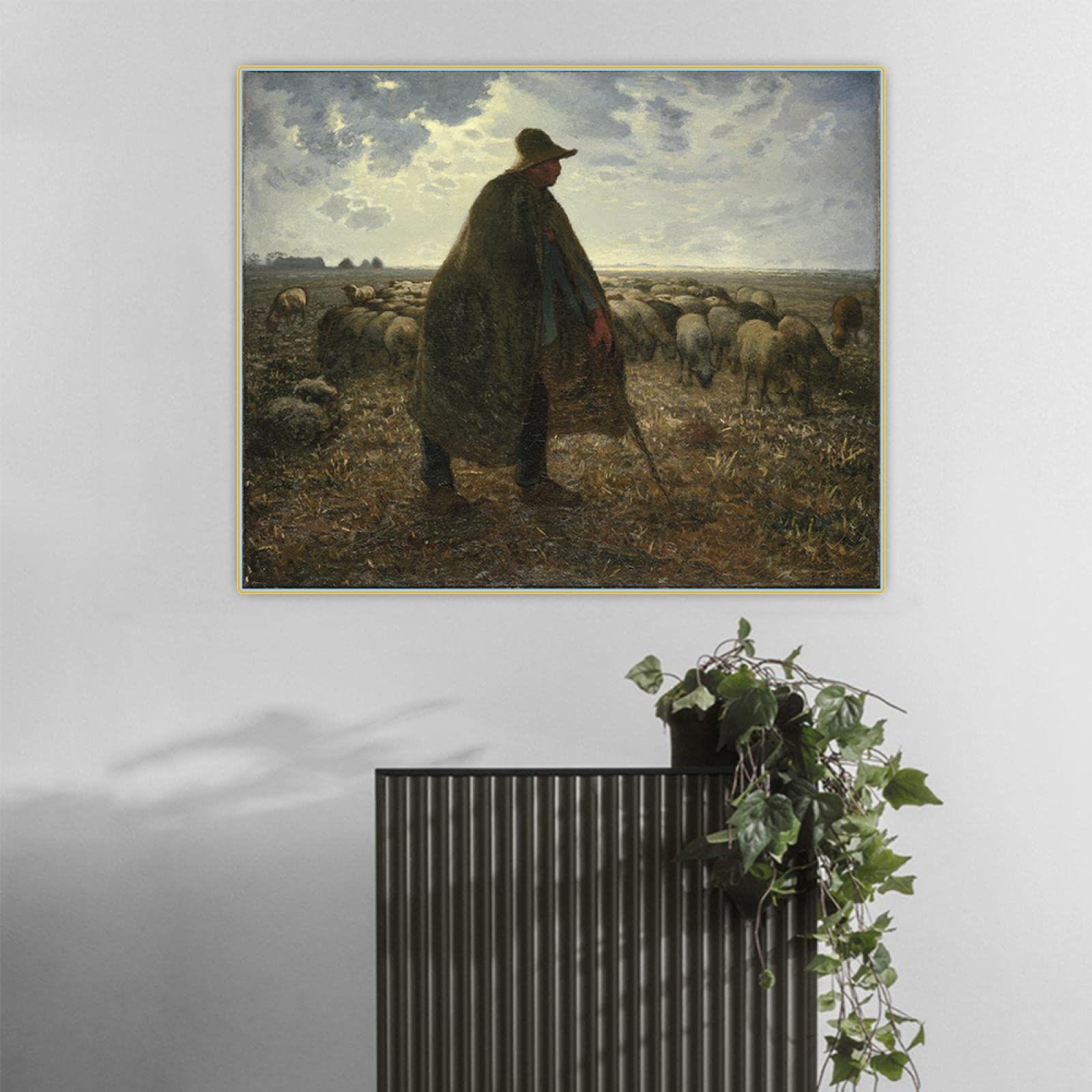 Jean Francois Millet Shepherd Tending His Flock Famous Painting Canvas Wall Art - 80x100cm Framed Oil Reproduction - Perfect for Bedroom, Living Room & Office Decor
