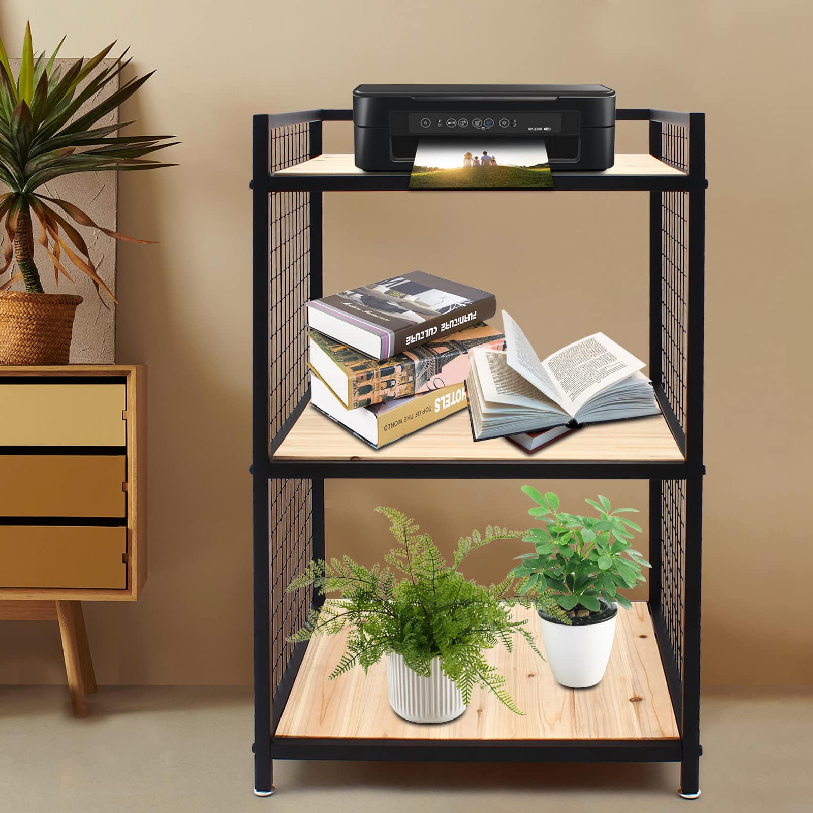 3-Tier Heavy Duty Metal Storage Shelf - Sturdy Wood & Metal Shelving Unit for Bathroom, Kitchen, Garage & Office Organization | Space-Saving Storage Solution for Home & Workspaces