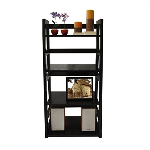 Pemberly Row Trestle Bookcase - Solid Black Wood Finish Bookshelf for Living Room, Office & Library Storage