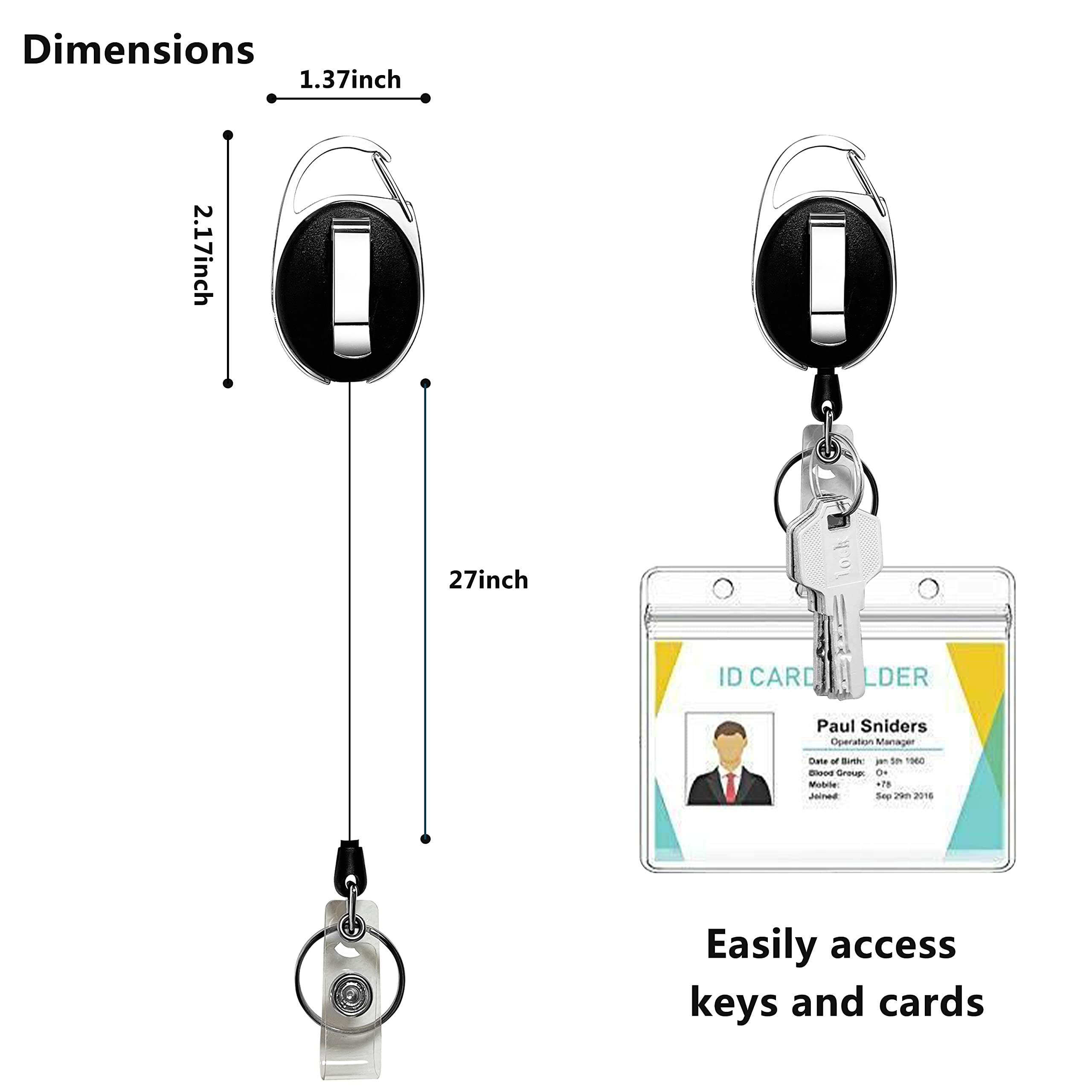 Simetufy 15 Pack Retractable ID Badge Holder with Carabiner - Heavy Duty for Office & Work