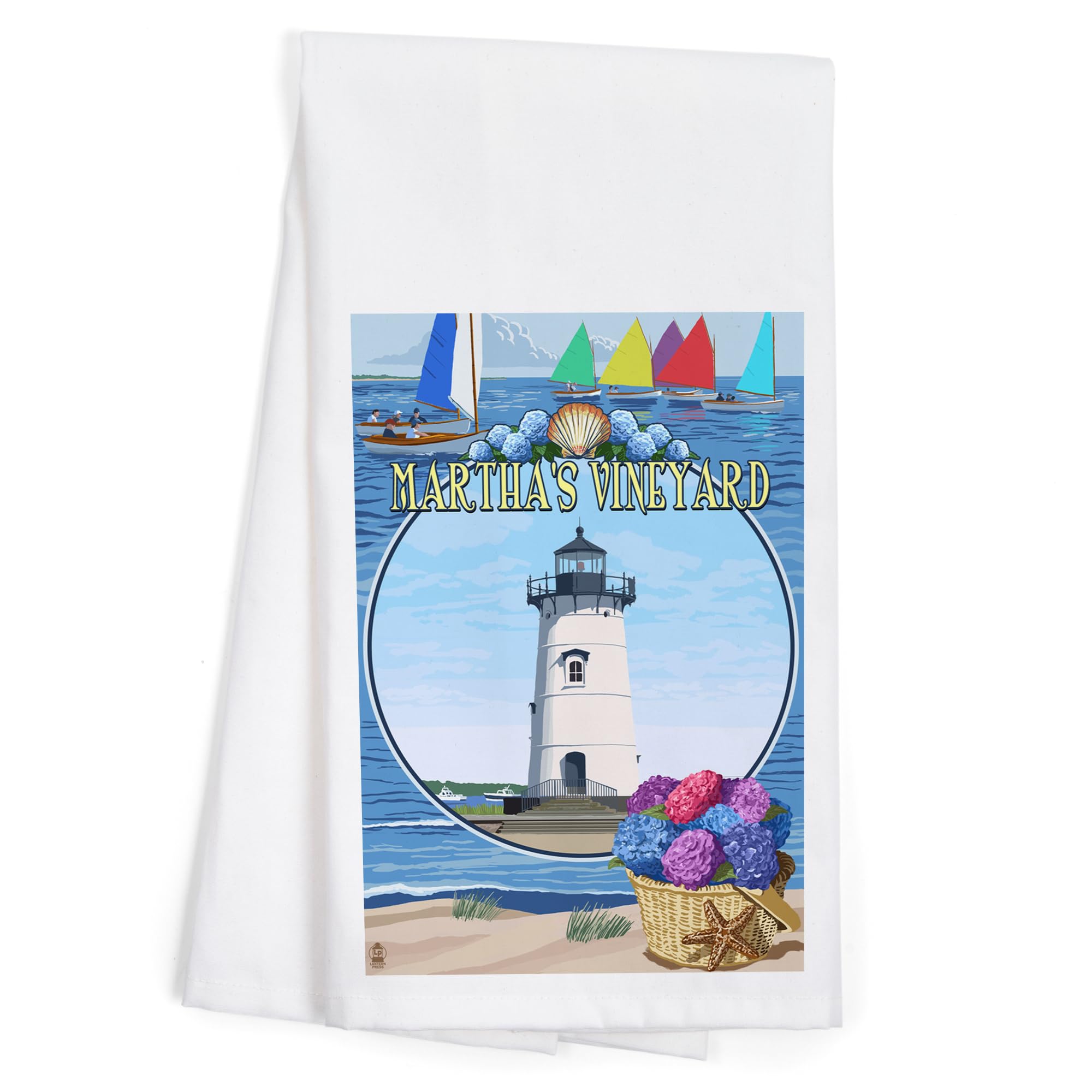 Lantern Press Martha's Vineyard Cotton Tea Towel - 100% Cotton Decorative Hand Towel for Kitchen & Home - Perfect for Drying Dishes, Gift Giving, and Farmhouse Decor